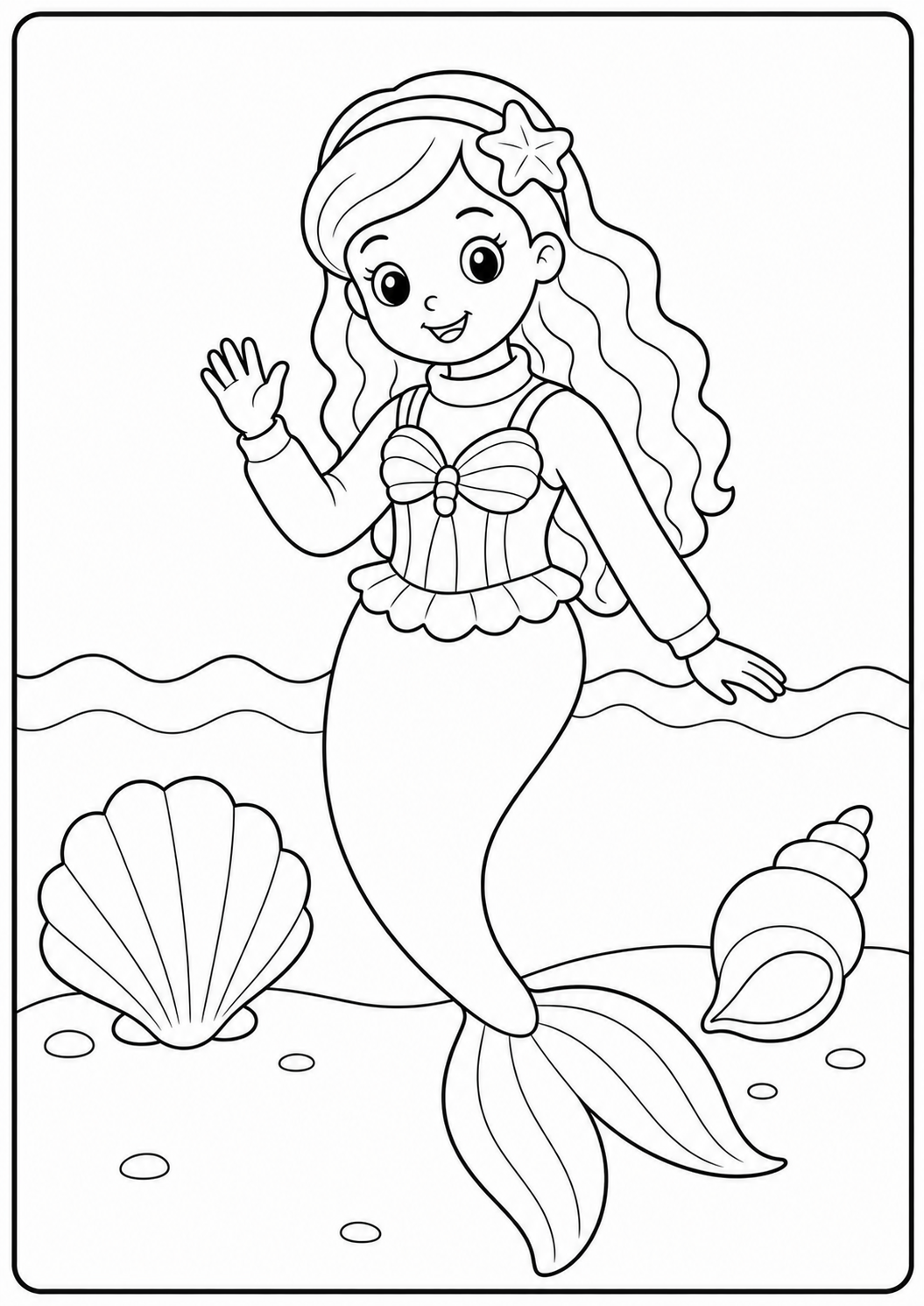 Cute fashion doll mermaid costume printable Barbie coloring page for kids ages 6-8