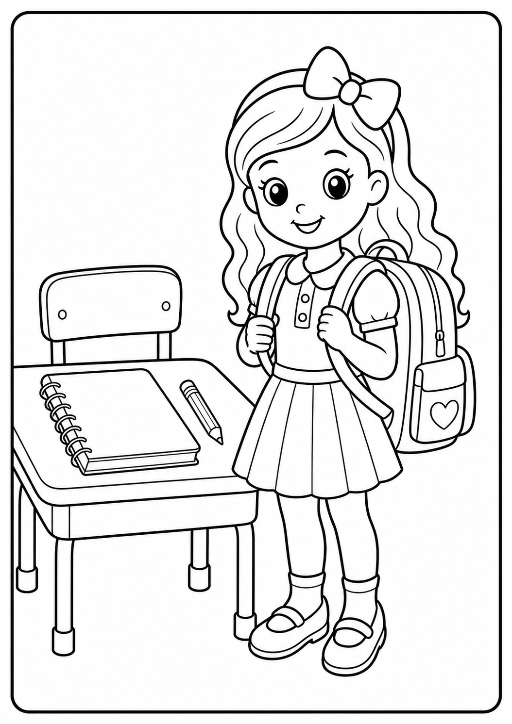 Cute fashion doll school day printable Barbie coloring page for kids ages 6-8