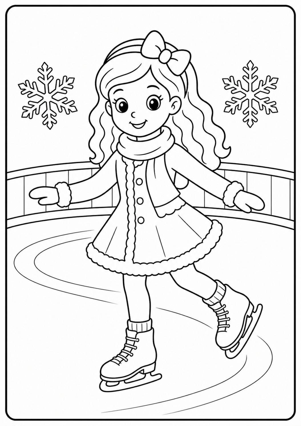 Cute fashion doll skating rink printable Barbie coloring page for kids ages 6-8