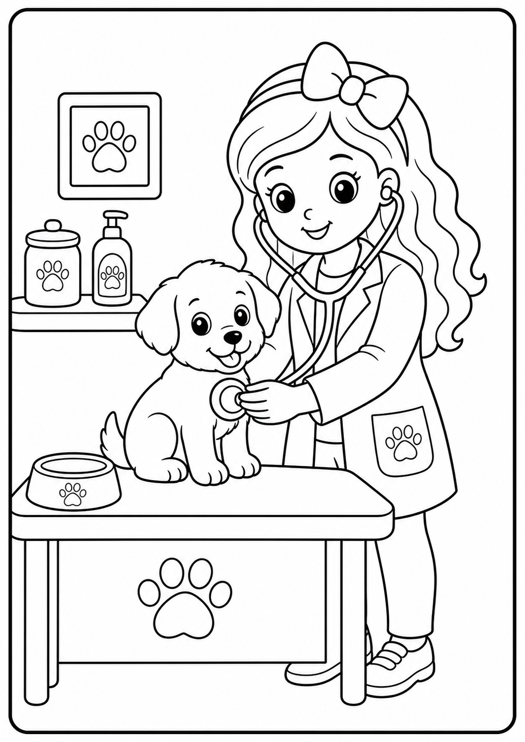 Cute fashion doll veterinarian printable Barbie coloring page for kids ages 6-8