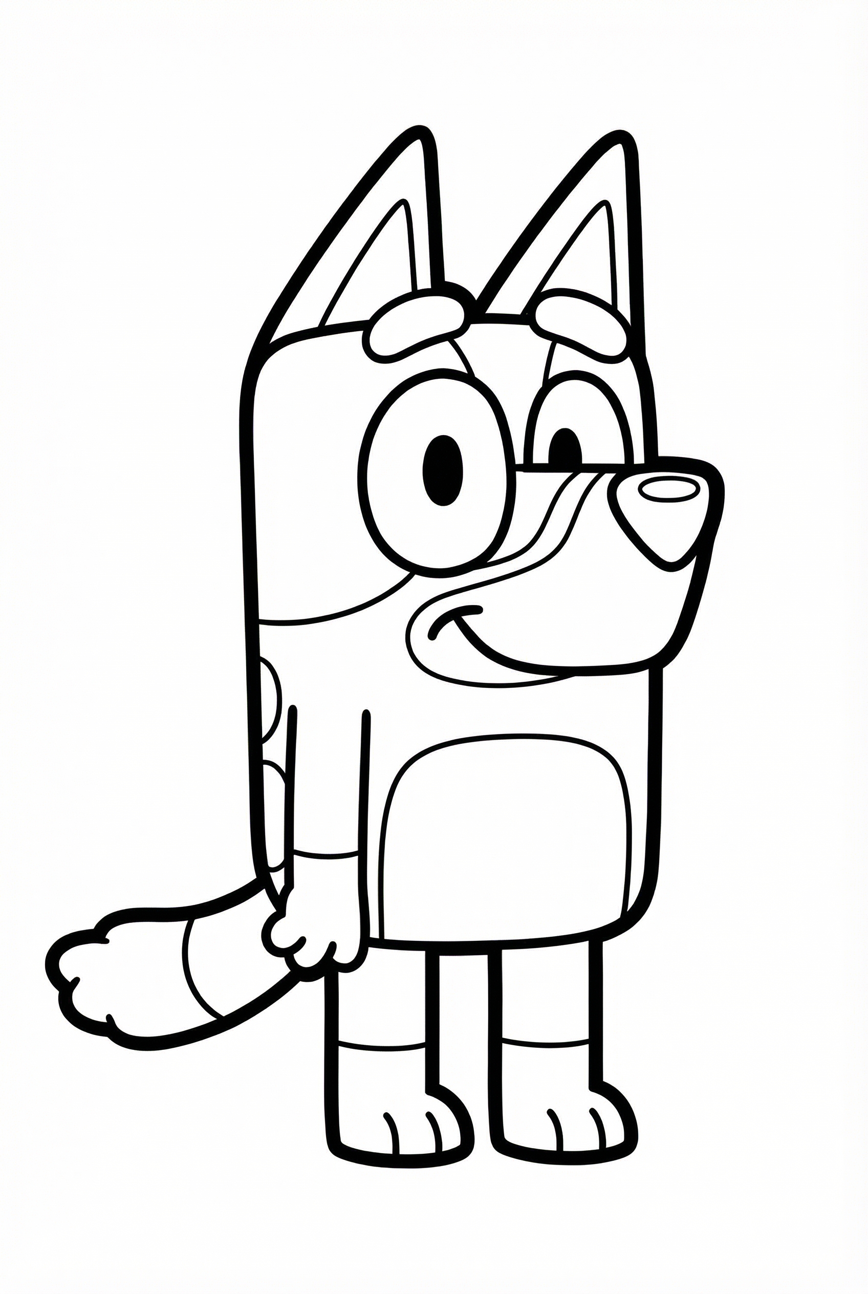Simple Bingo standing and smiling coloring page for toddlers age 3-5