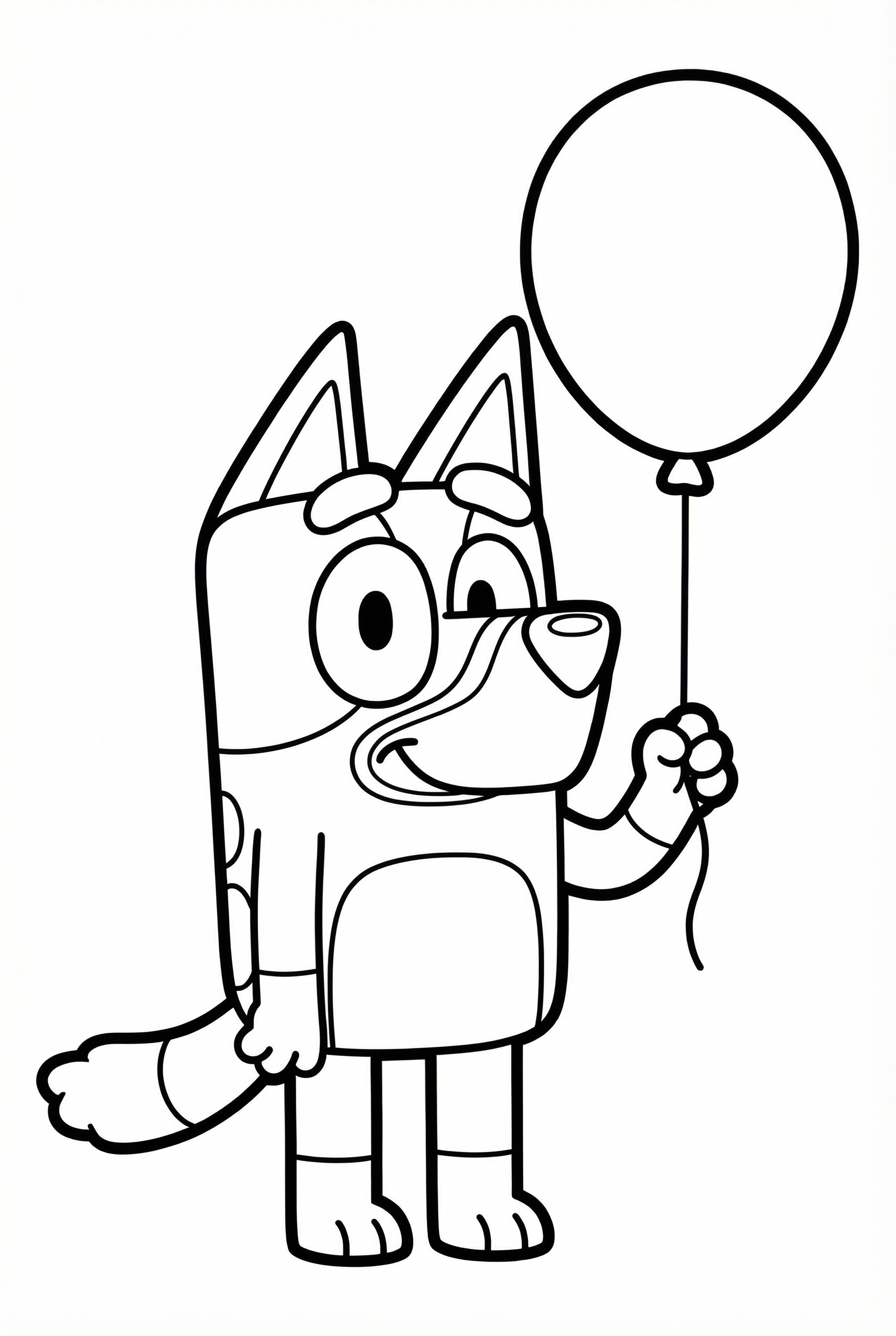 Bluey holding a balloon simple coloring page for toddlers age 3-5