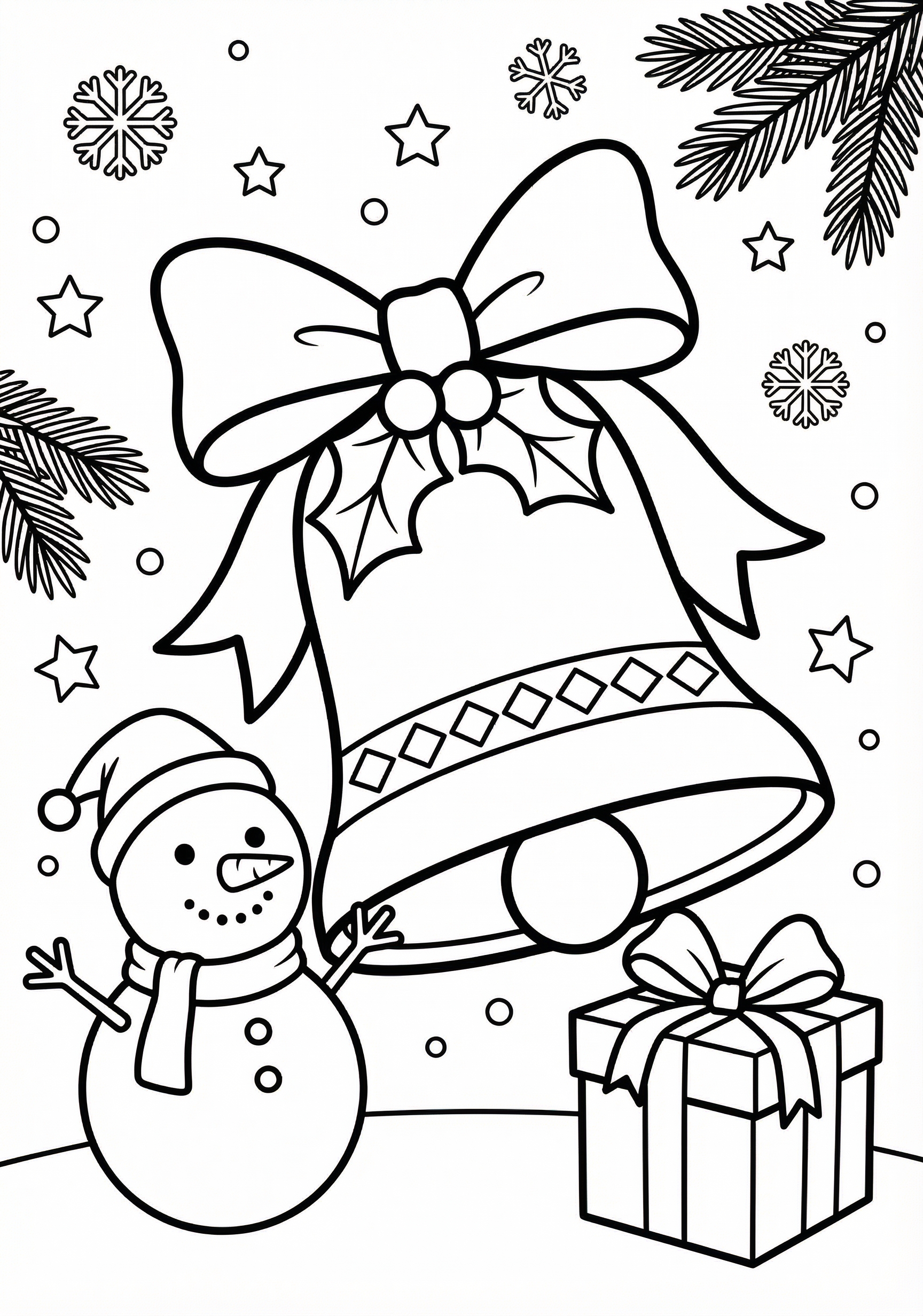 Christmas bell with ribbon coloring page for kids age 6-8