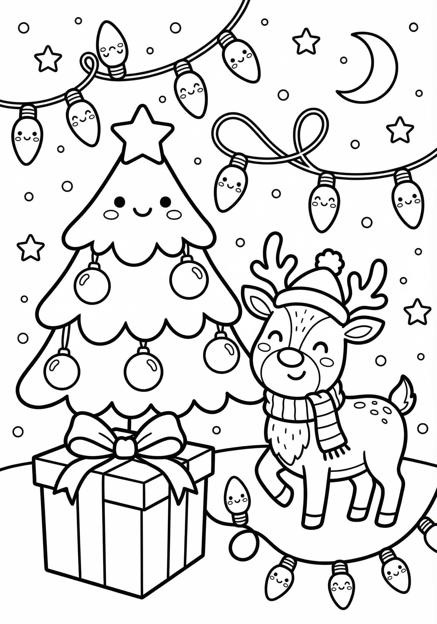 Christmas lights coloring page for kids age 6-8