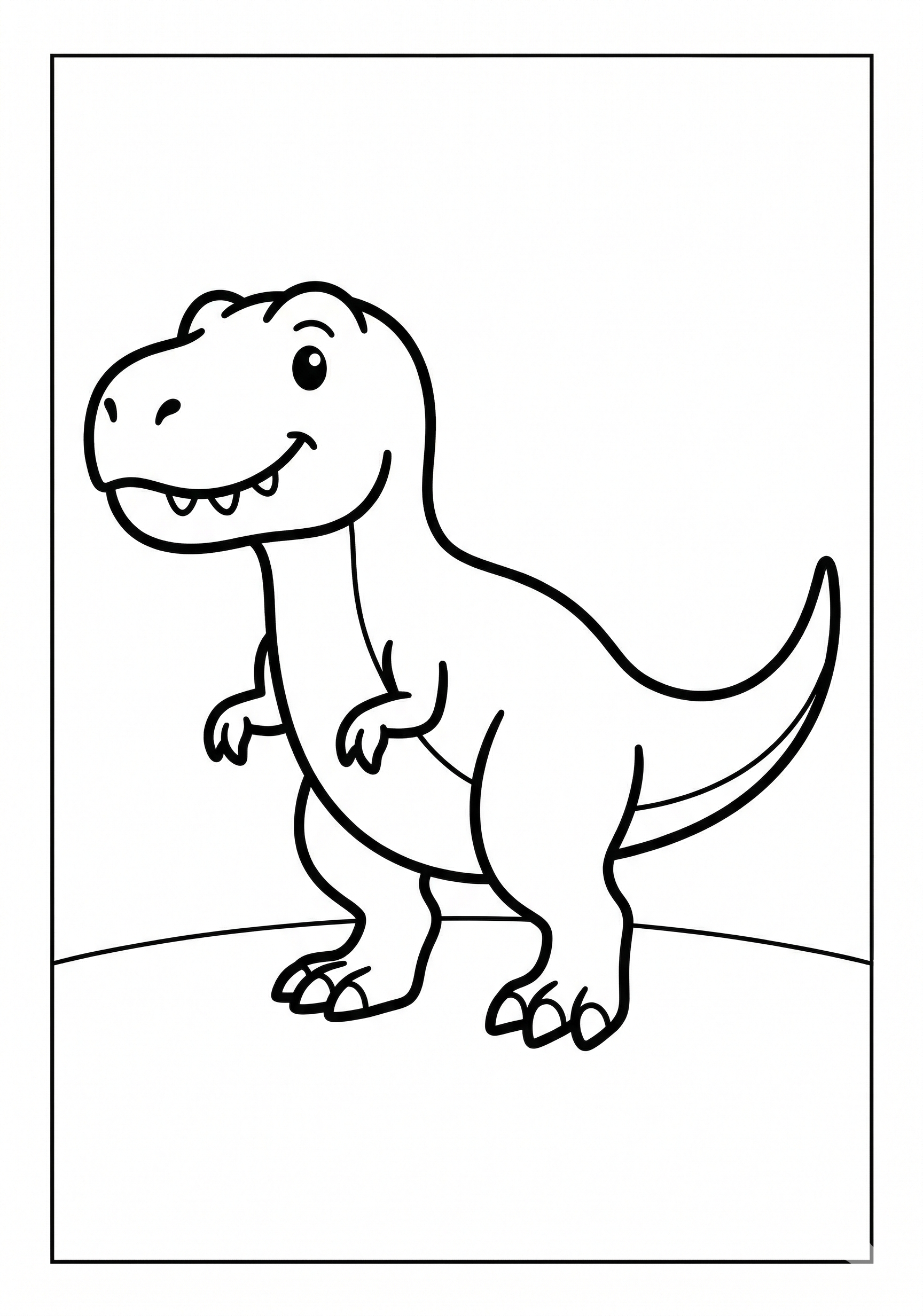 Cute T-Rex dinosaur coloring page for kids age 3-5, simple outlines