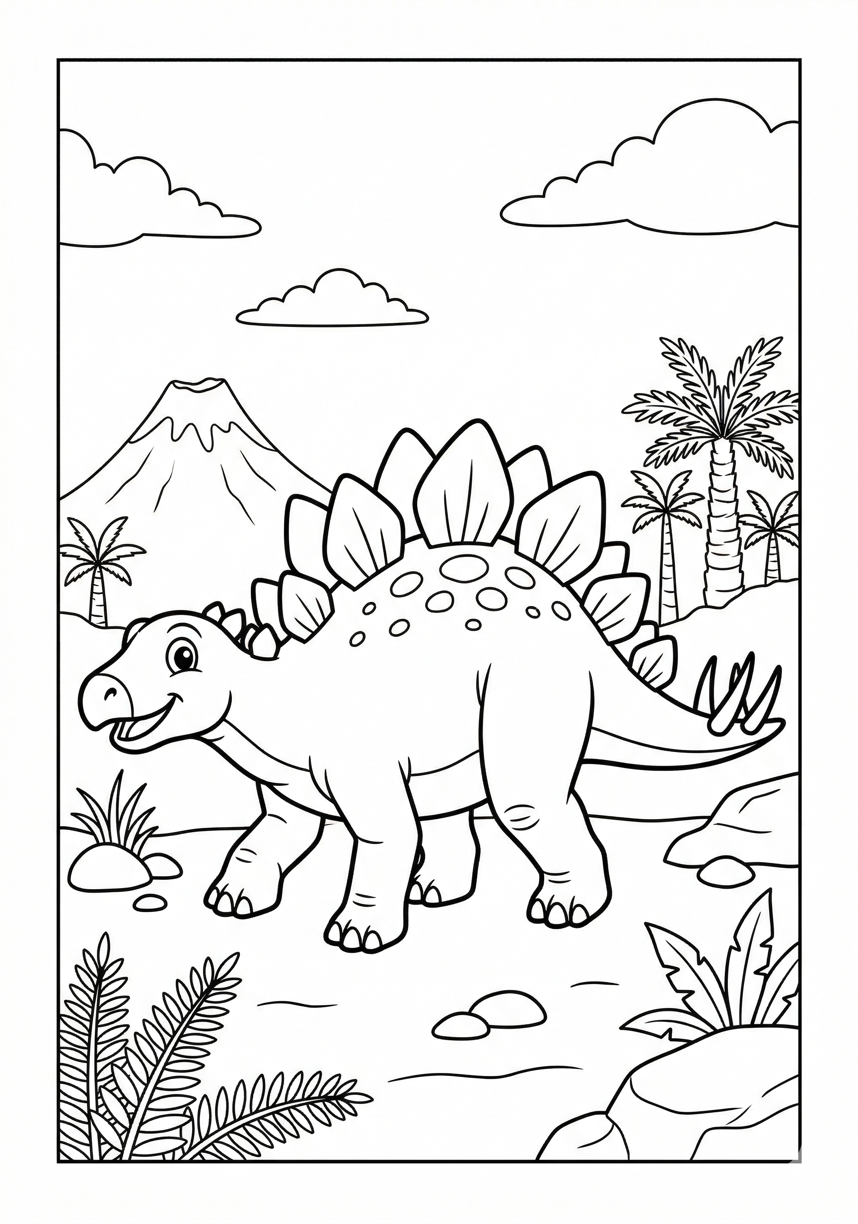 Stegosaurus walking dinosaur coloring page for kids age 6-8
