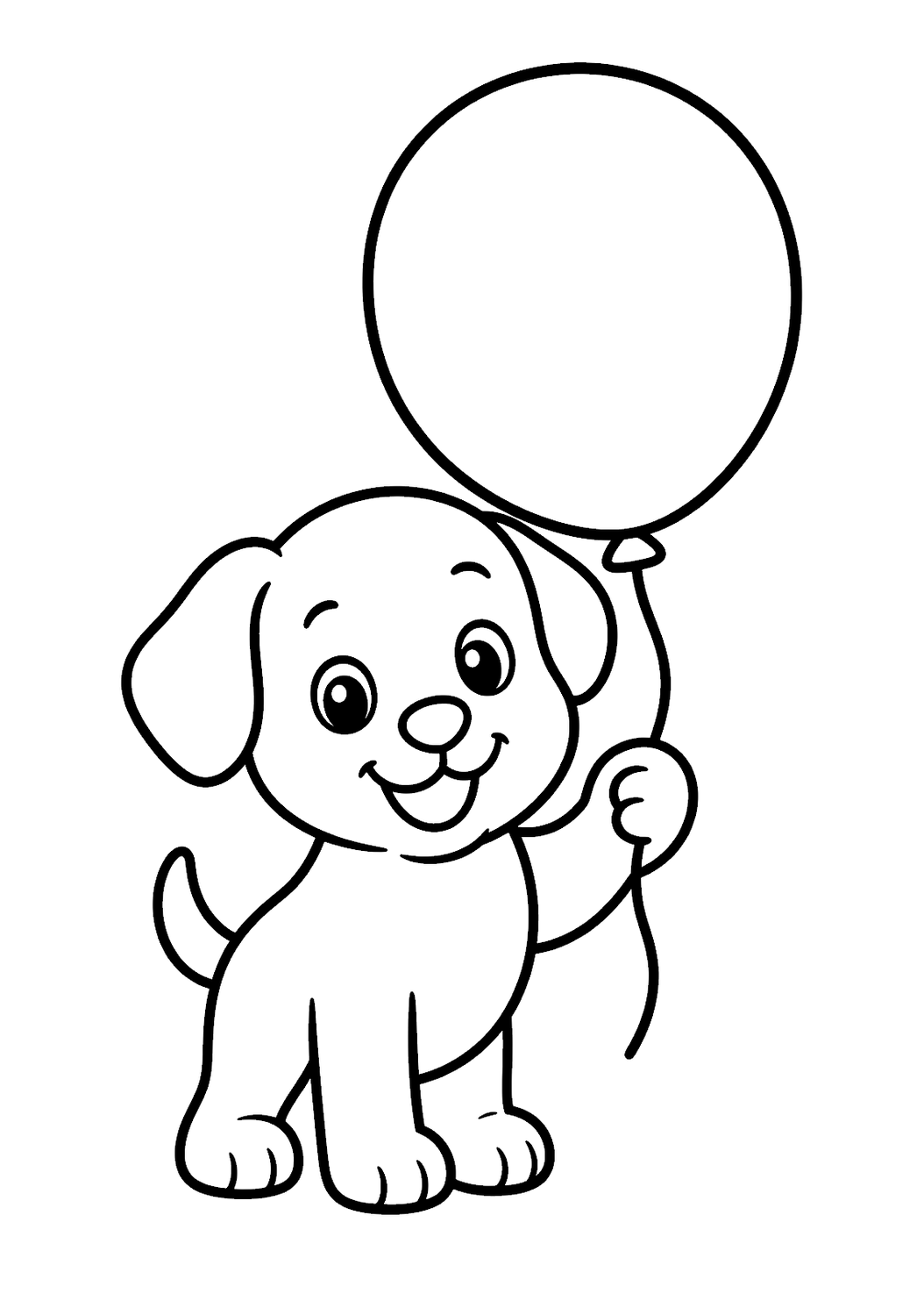 Simple puppy with a balloon printable coloring page for kids ages 3-5