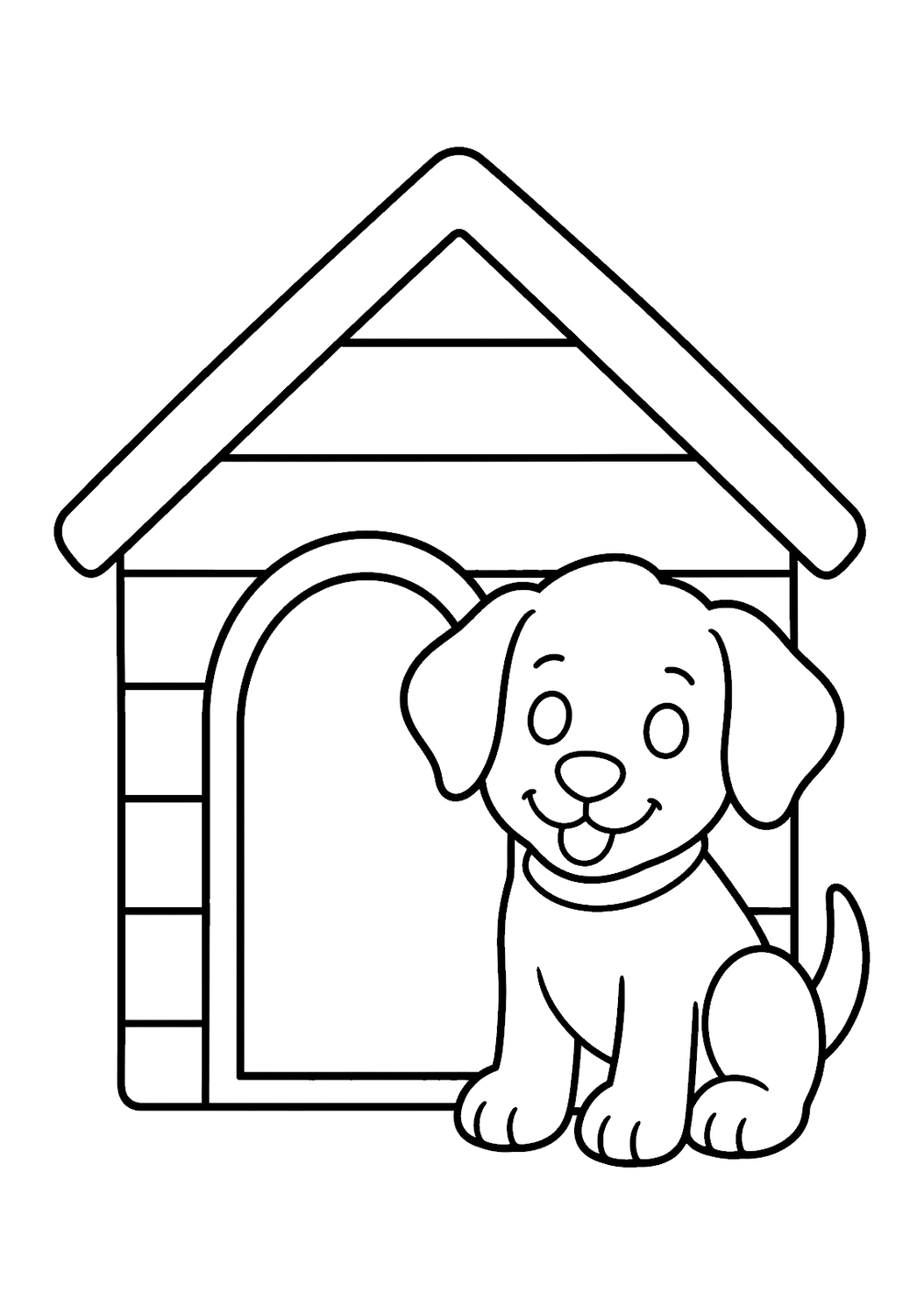 Simple puppy and doghouse printable coloring page for kids ages 3-5