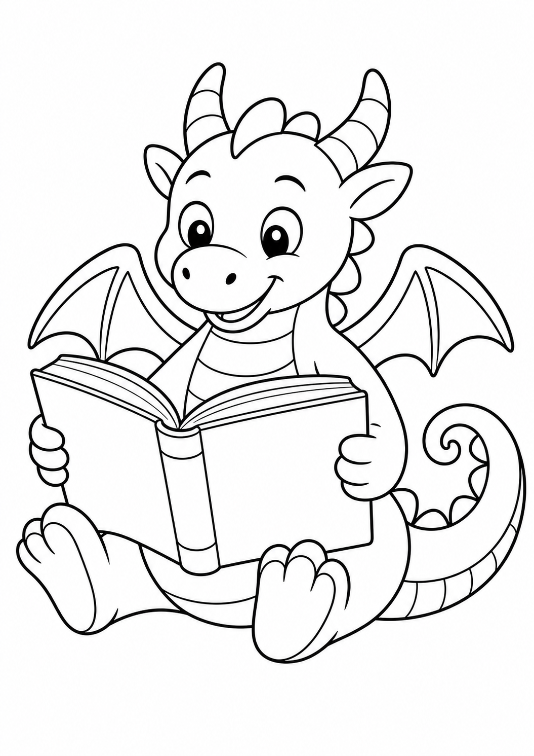dragon reading book printable dragon coloring page for kids ages 6-8