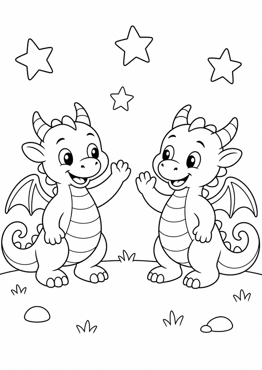 two friendly dragons printable dragon coloring page for kids ages 6-8