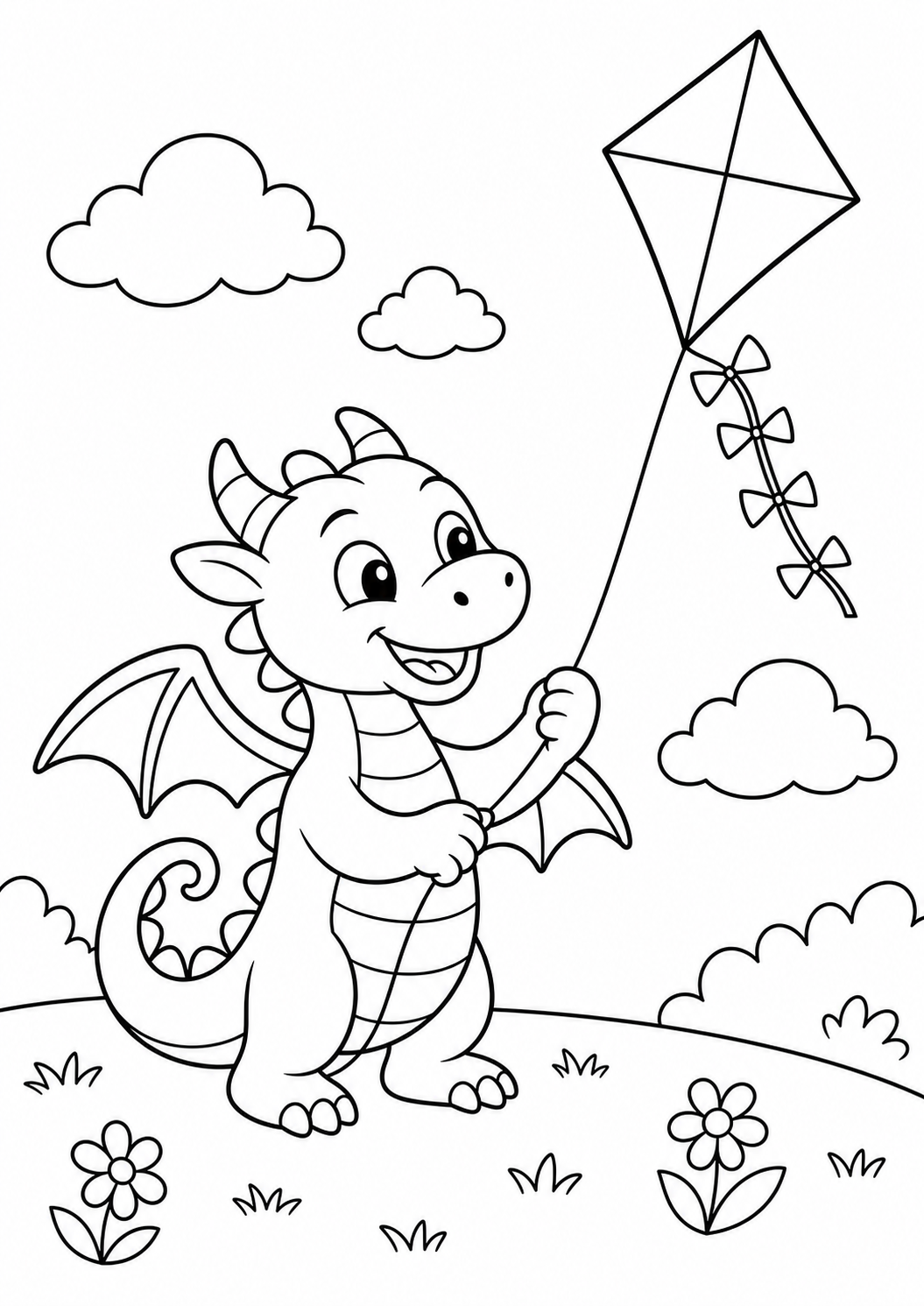 dragon flying kite printable dragon coloring page for kids ages 6-8