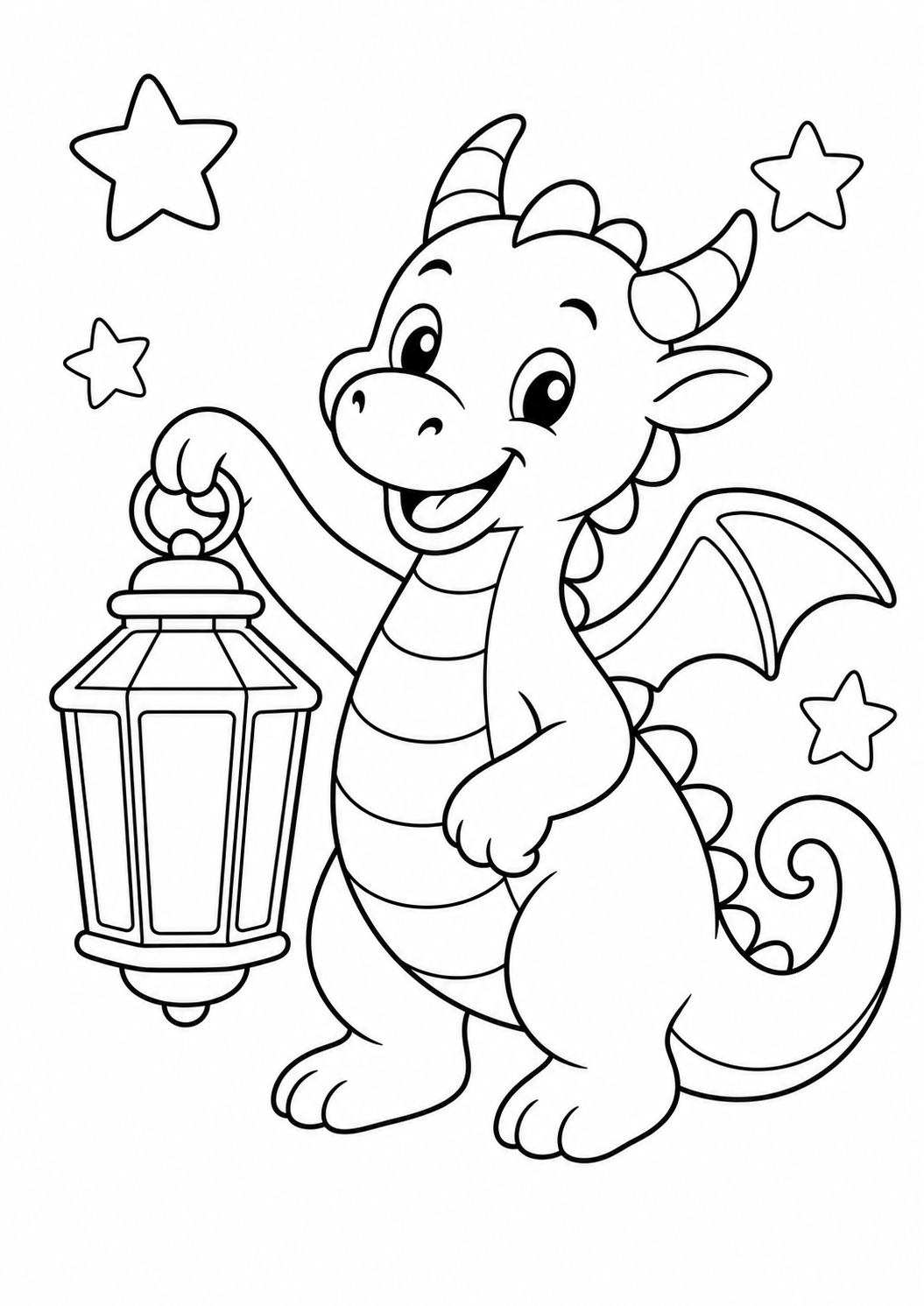 dragon with lantern printable dragon coloring page for kids ages 6-8