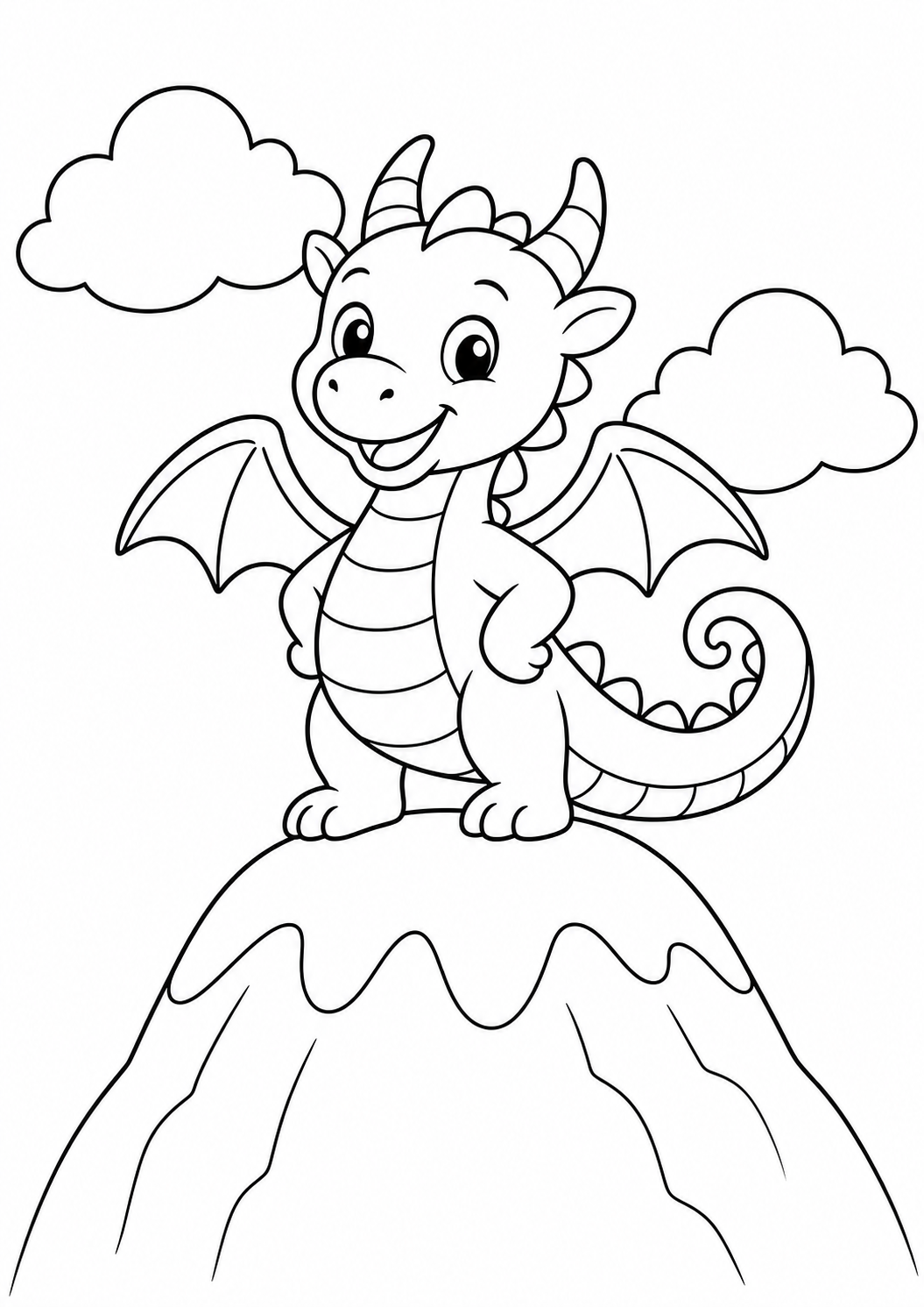 dragon on mountain printable dragon coloring page for kids ages 6-8