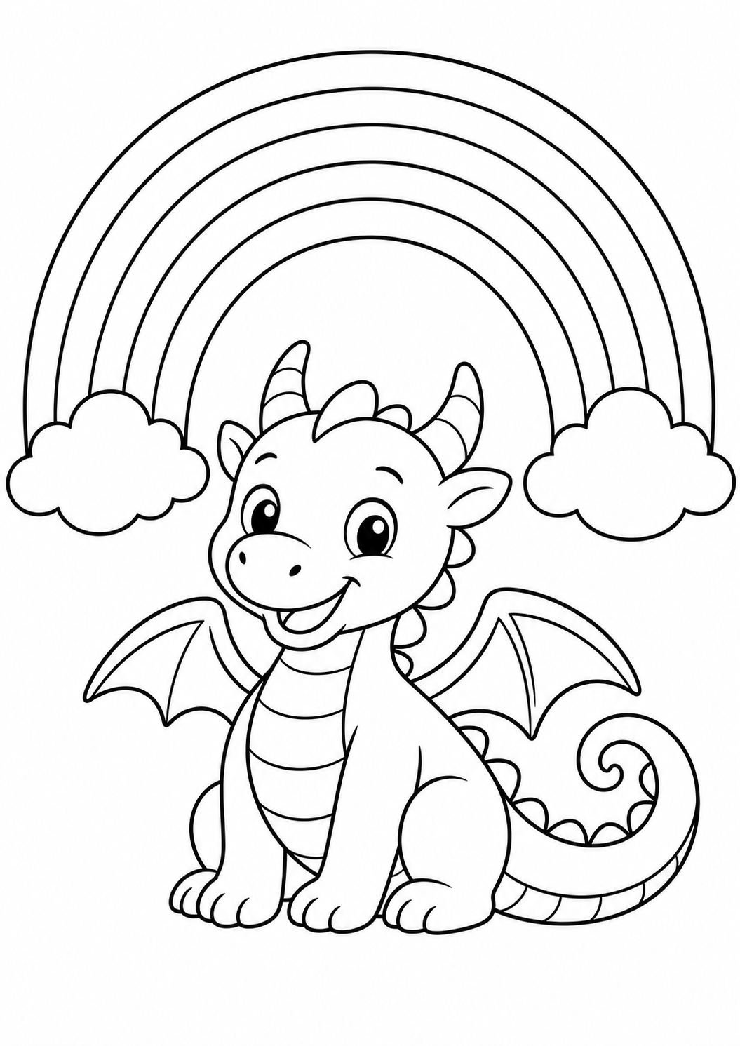 dragon and rainbow printable dragon coloring page for kids ages 6-8