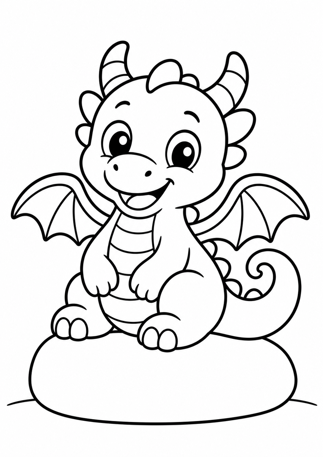 dragon on rock printable dragon coloring page for kids ages 3-5