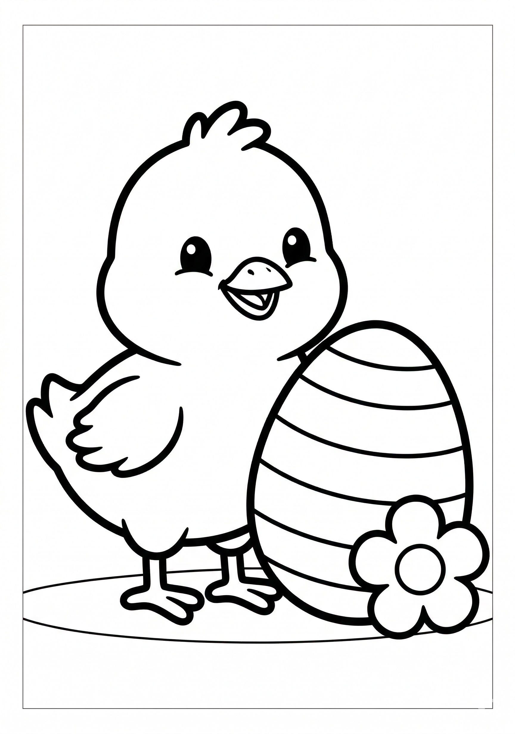 Chick with egg Easter coloring page for toddlers age 3-5, large shapes