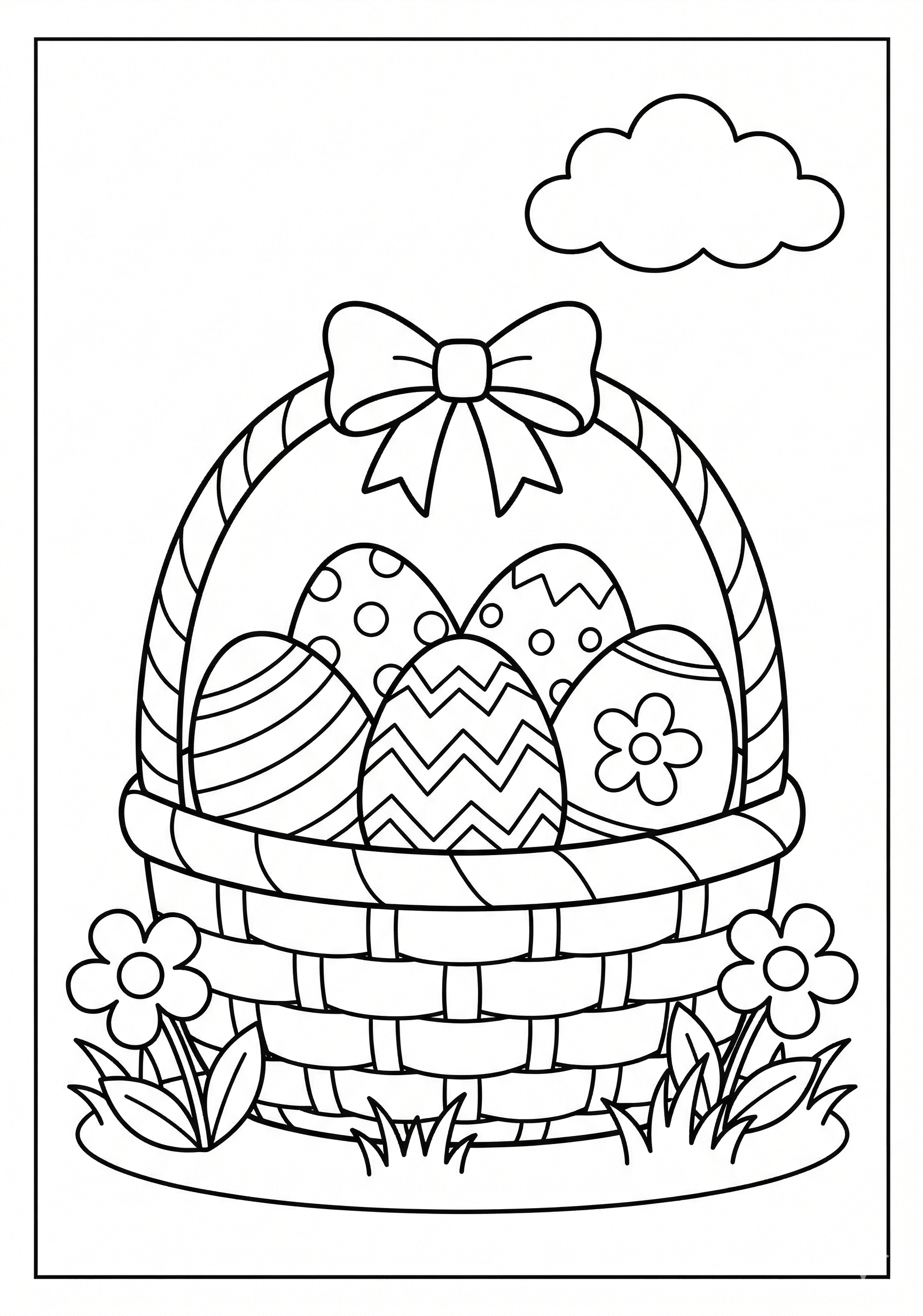 Decorated Easter basket coloring page for kids age 6-8