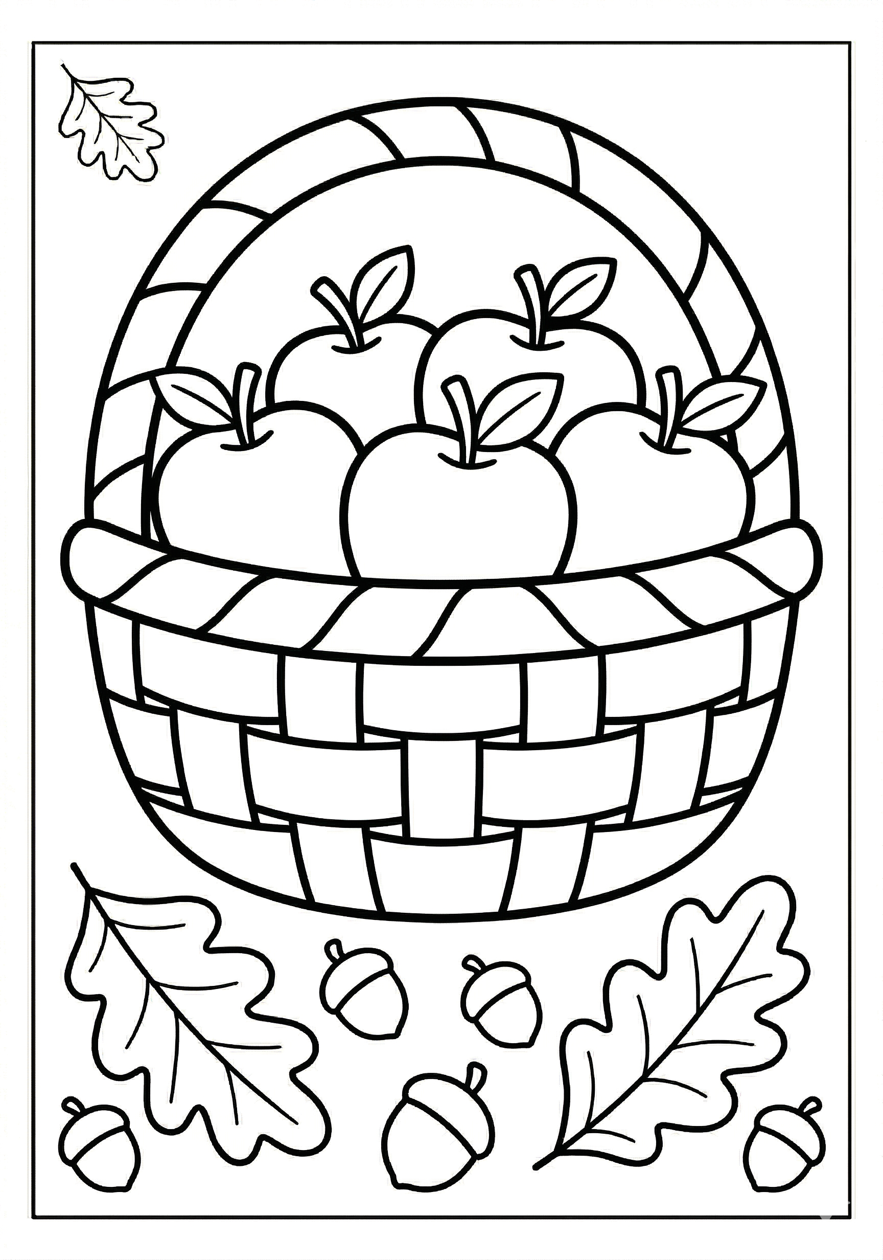 Fall apple basket coloring page for kids age 3-5