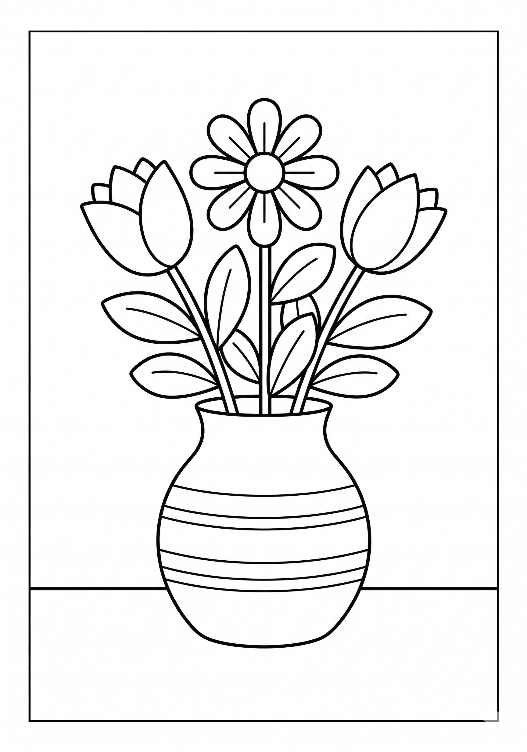 Flowers in vase flower coloring page for kids age 6-8