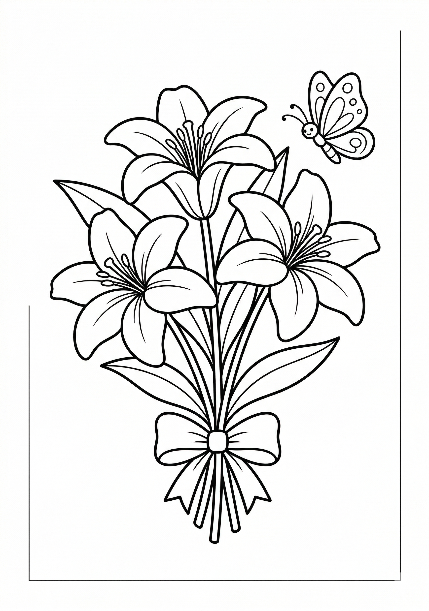 Lily bouquet flower coloring page for kids age 6-8