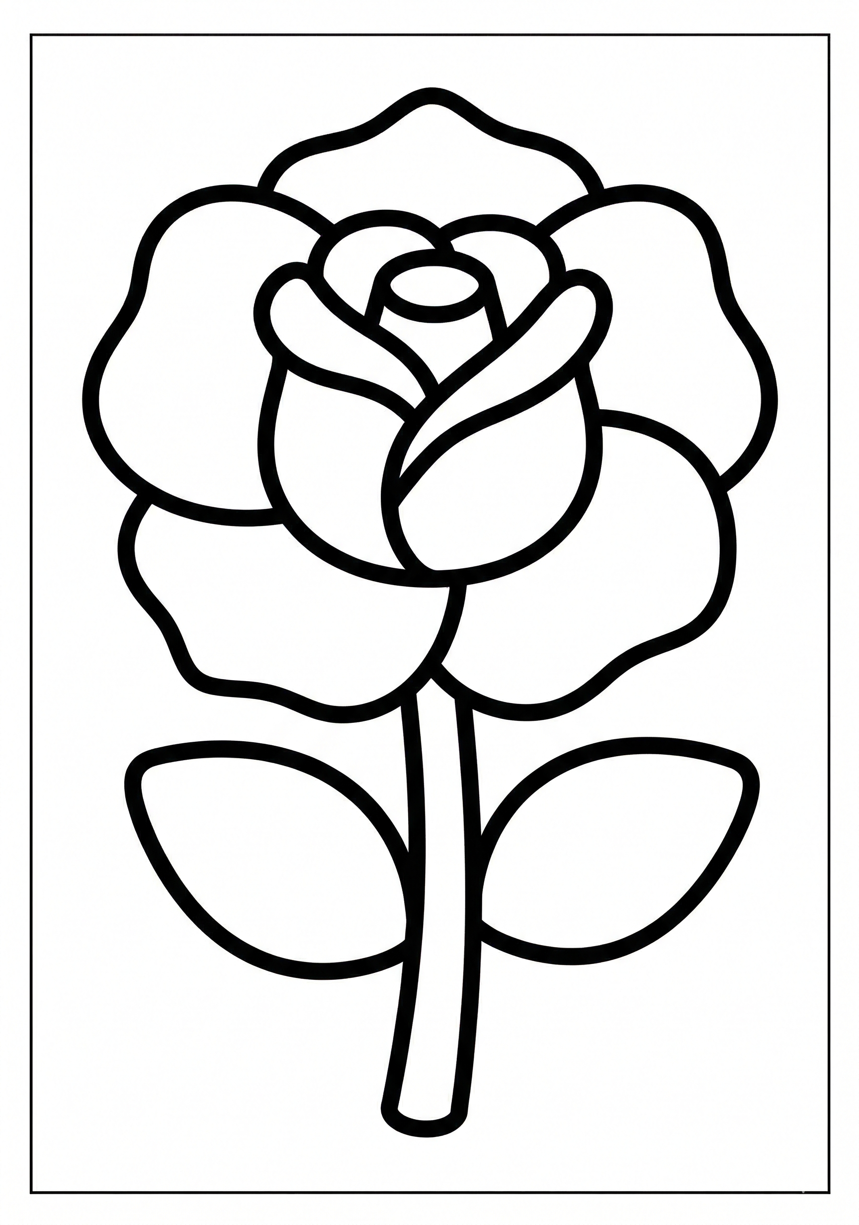 Simple rose flower coloring page for preschool age 3-5, large shapes