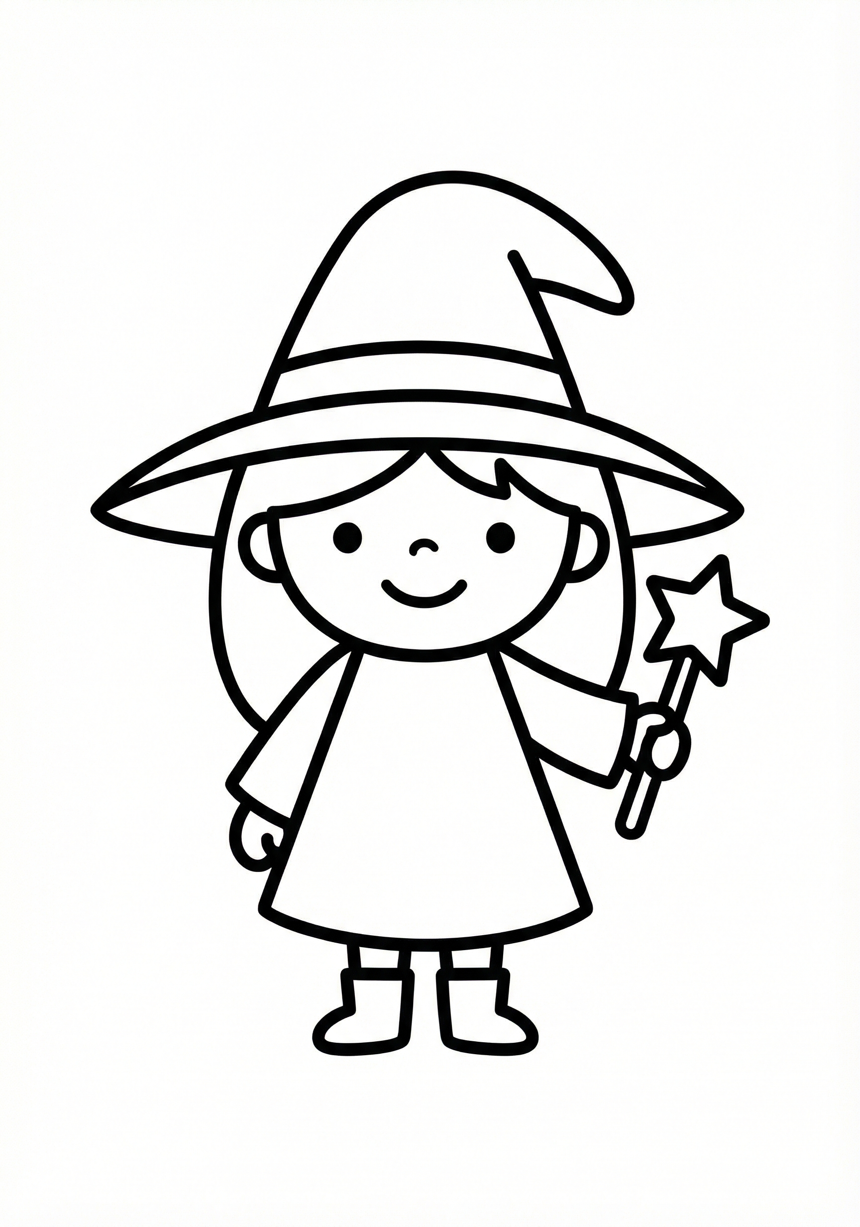 Friendly witch Halloween coloring page for kids age 3-5