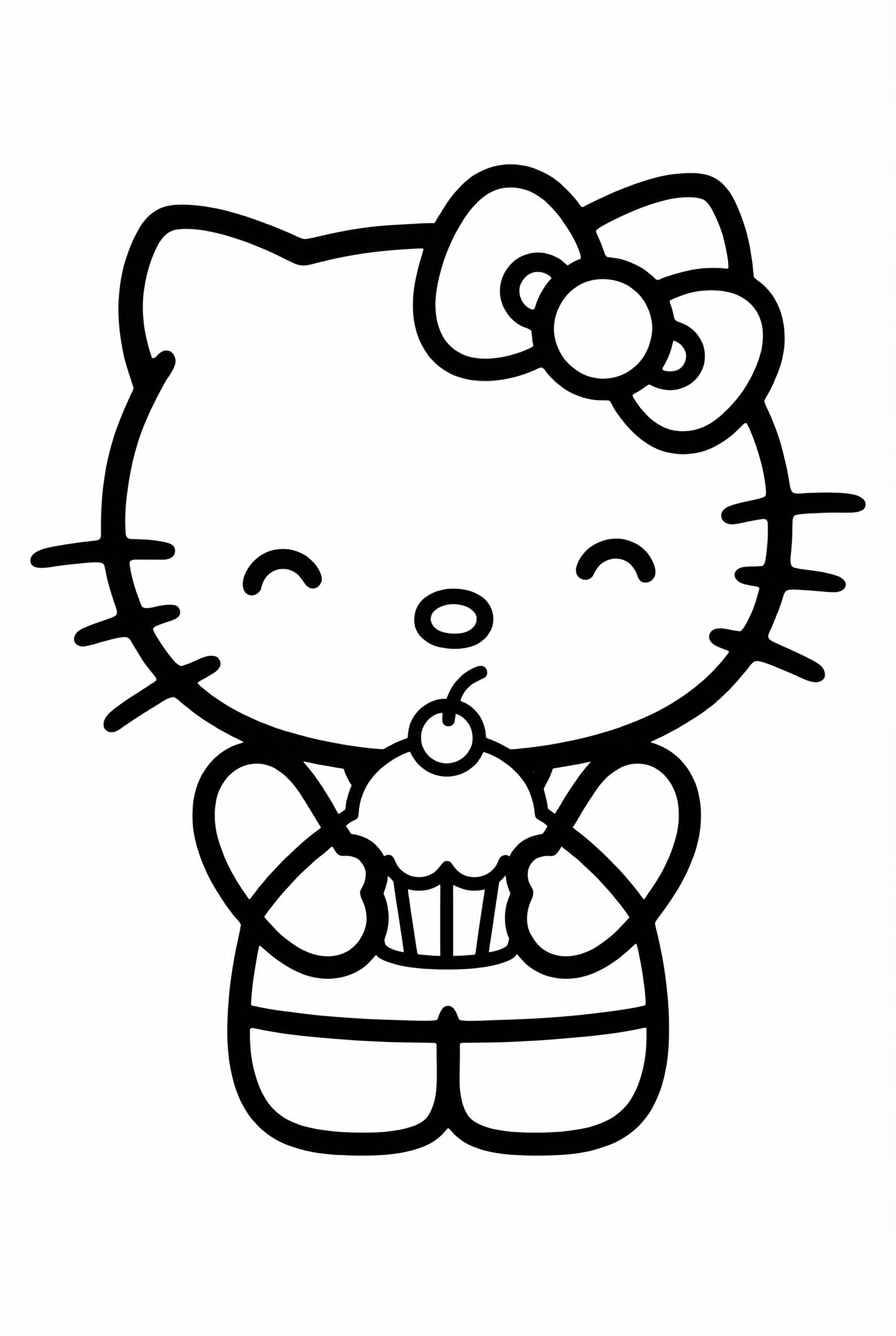 Hello Kitty with cupcake coloring page for toddlers age 3-5
