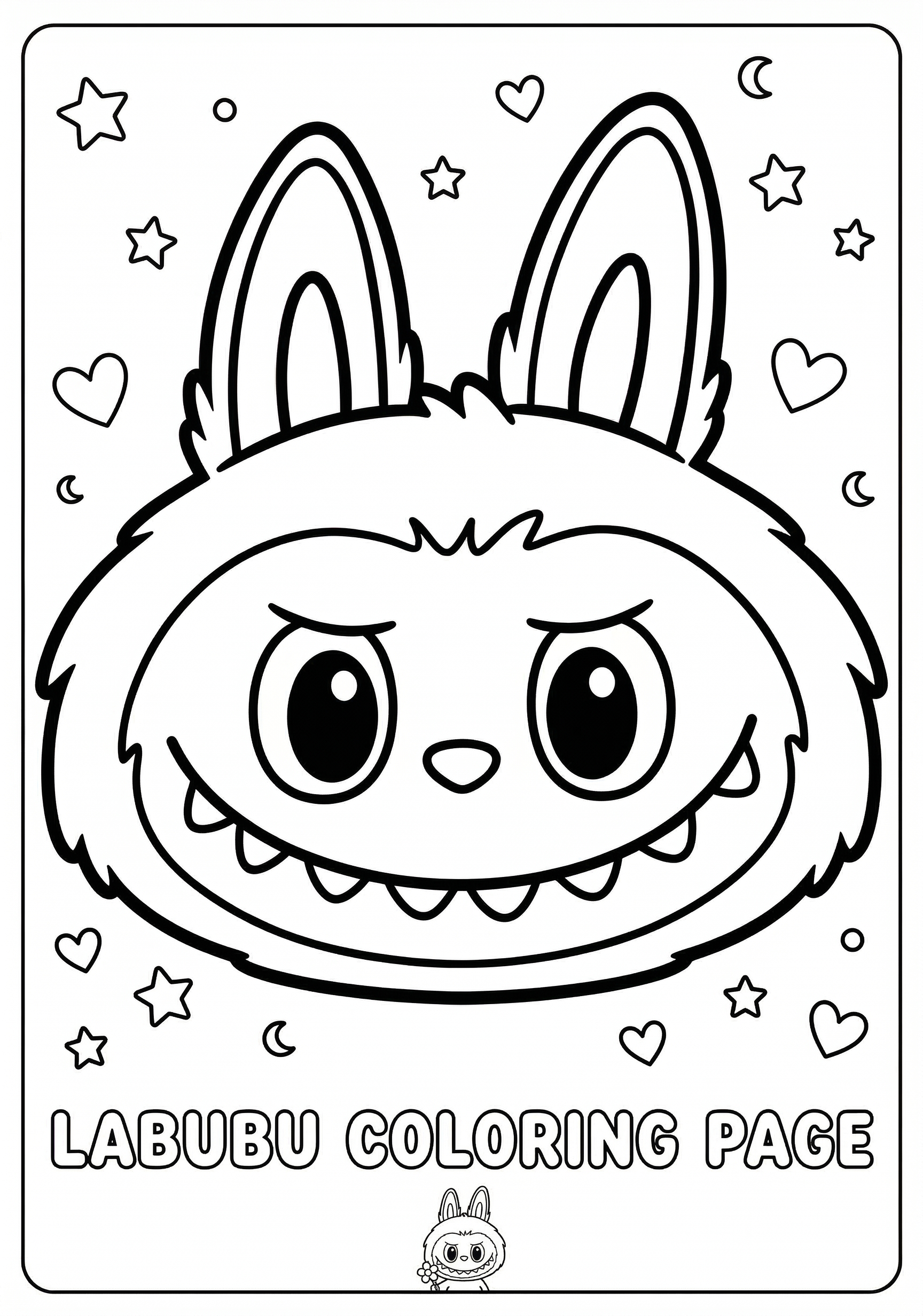 Labubu big labubu face coloring page for kids age 3-5