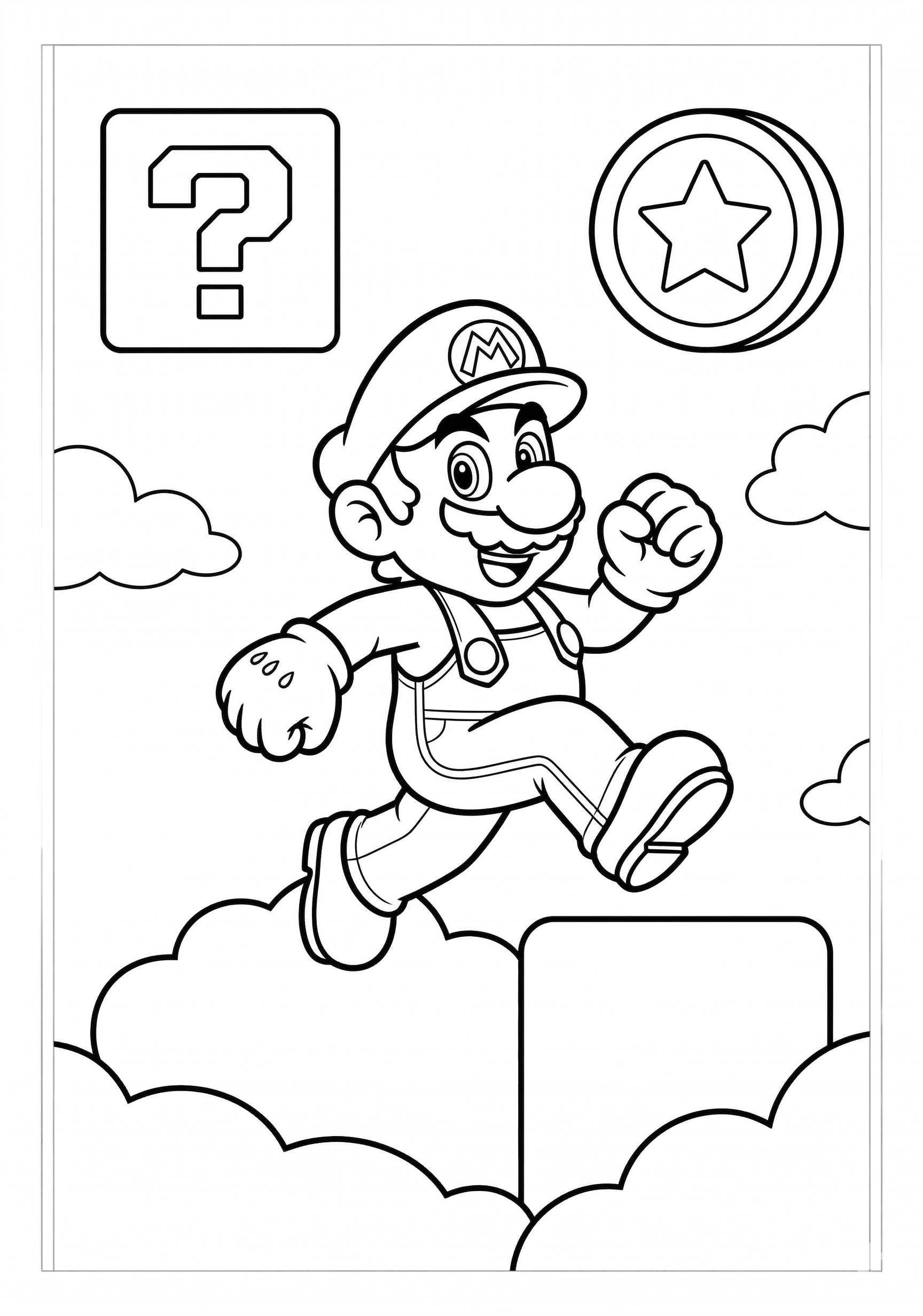 Mario mario and cloud platform coloring page for kids age 6-8