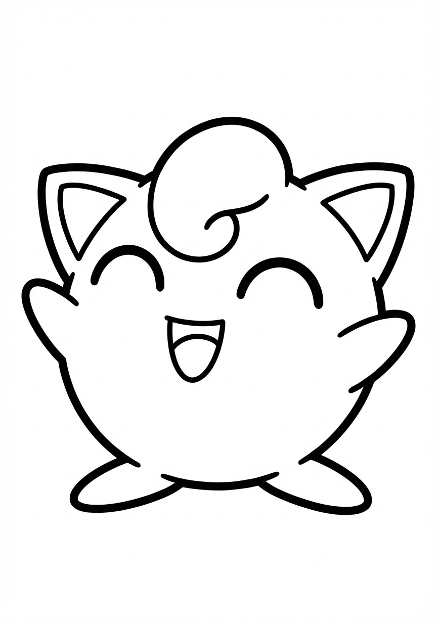 Happy Jigglypuff Pokemon coloring page for kids age 3-5