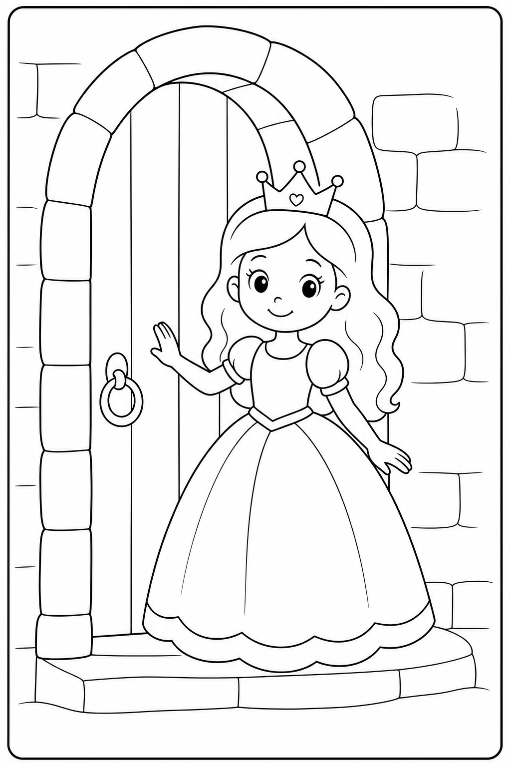 Princess at Door printable princess coloring page for kids ages 3-5