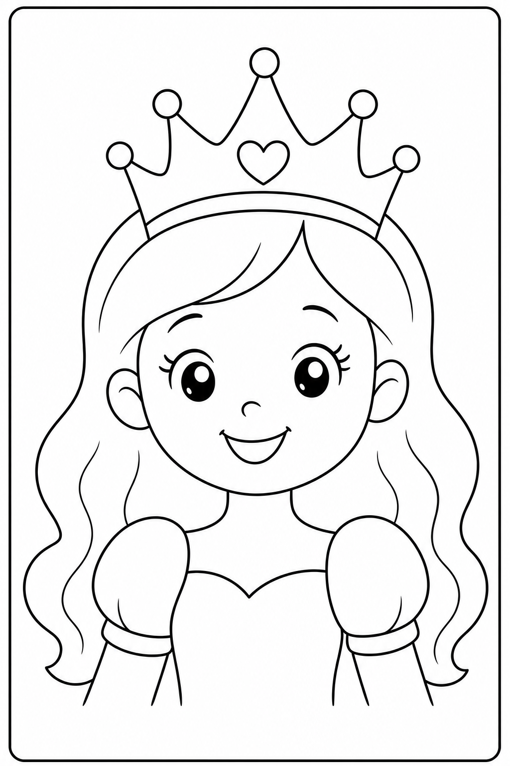 Princess Smiling Portrait printable princess coloring page for kids ages 3-5
