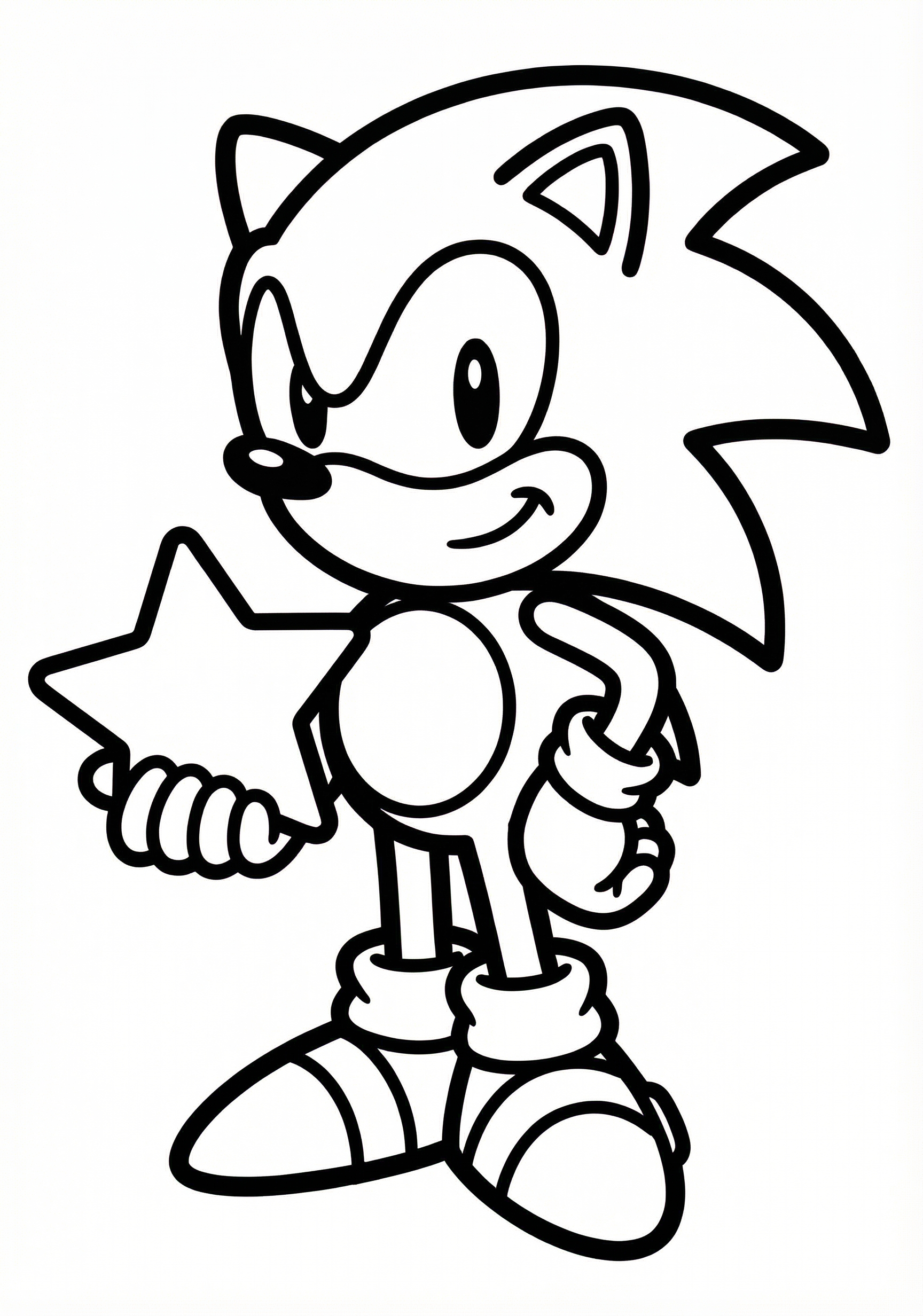 Sonic with star coloring page for kids age 3-5