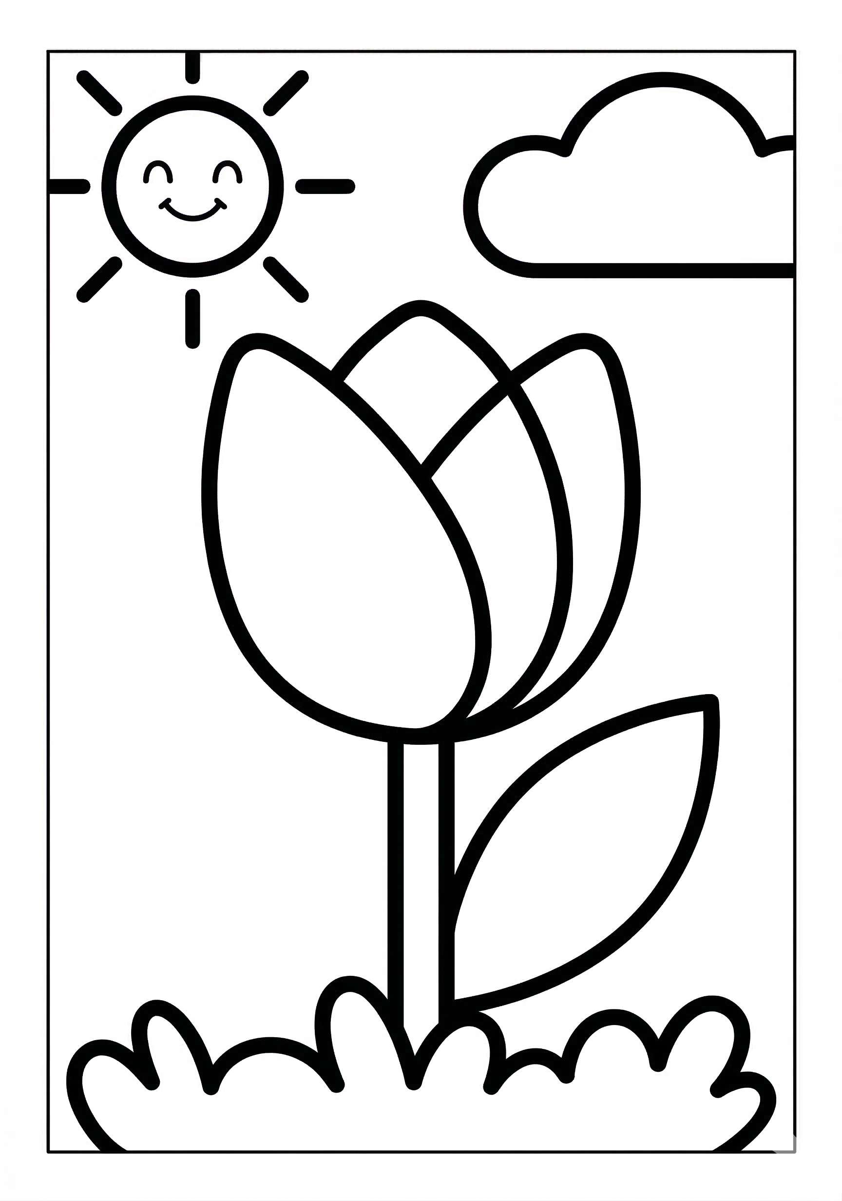 One simple tulip spring coloring page for toddlers age 3-5, large open areas