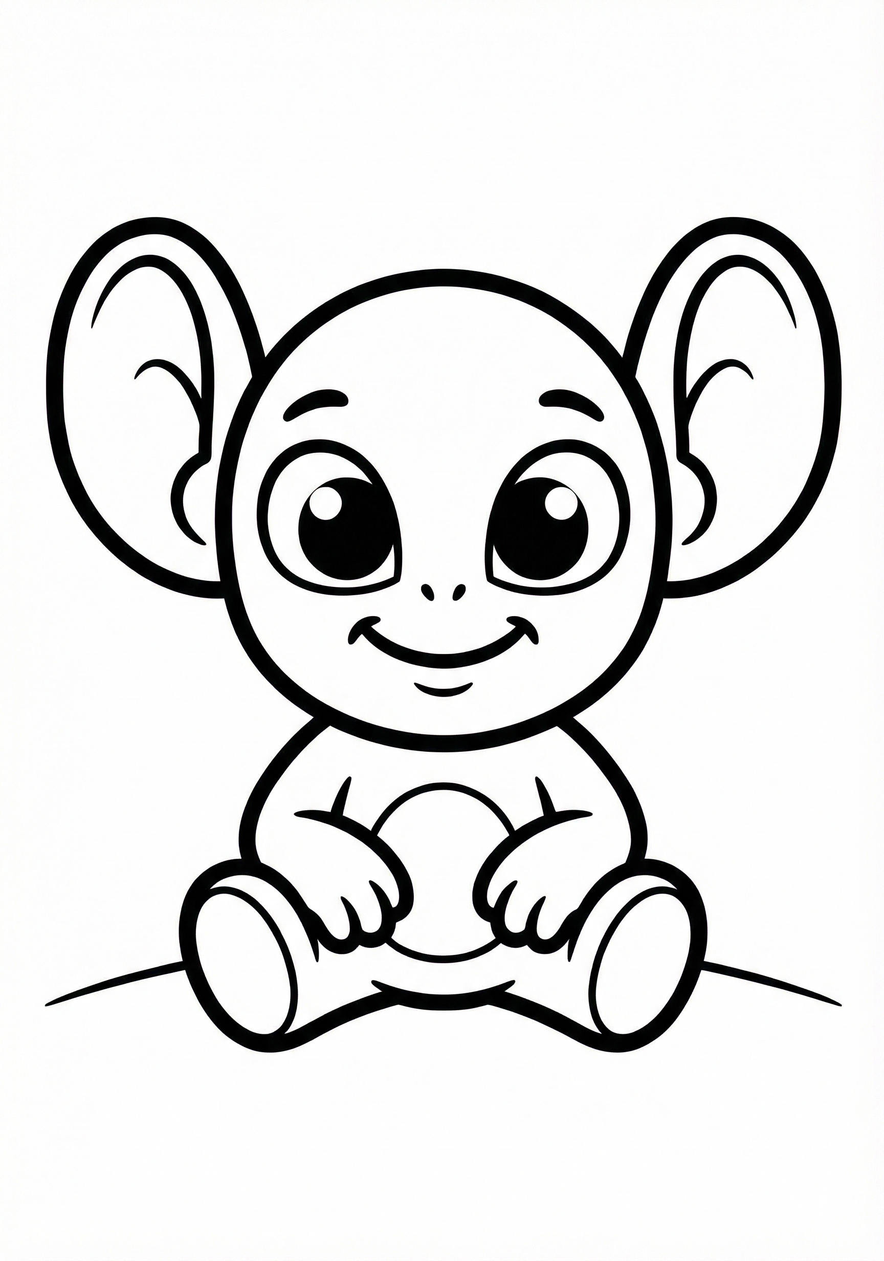Big-eared alien smiling coloring page for preschool age 3-5