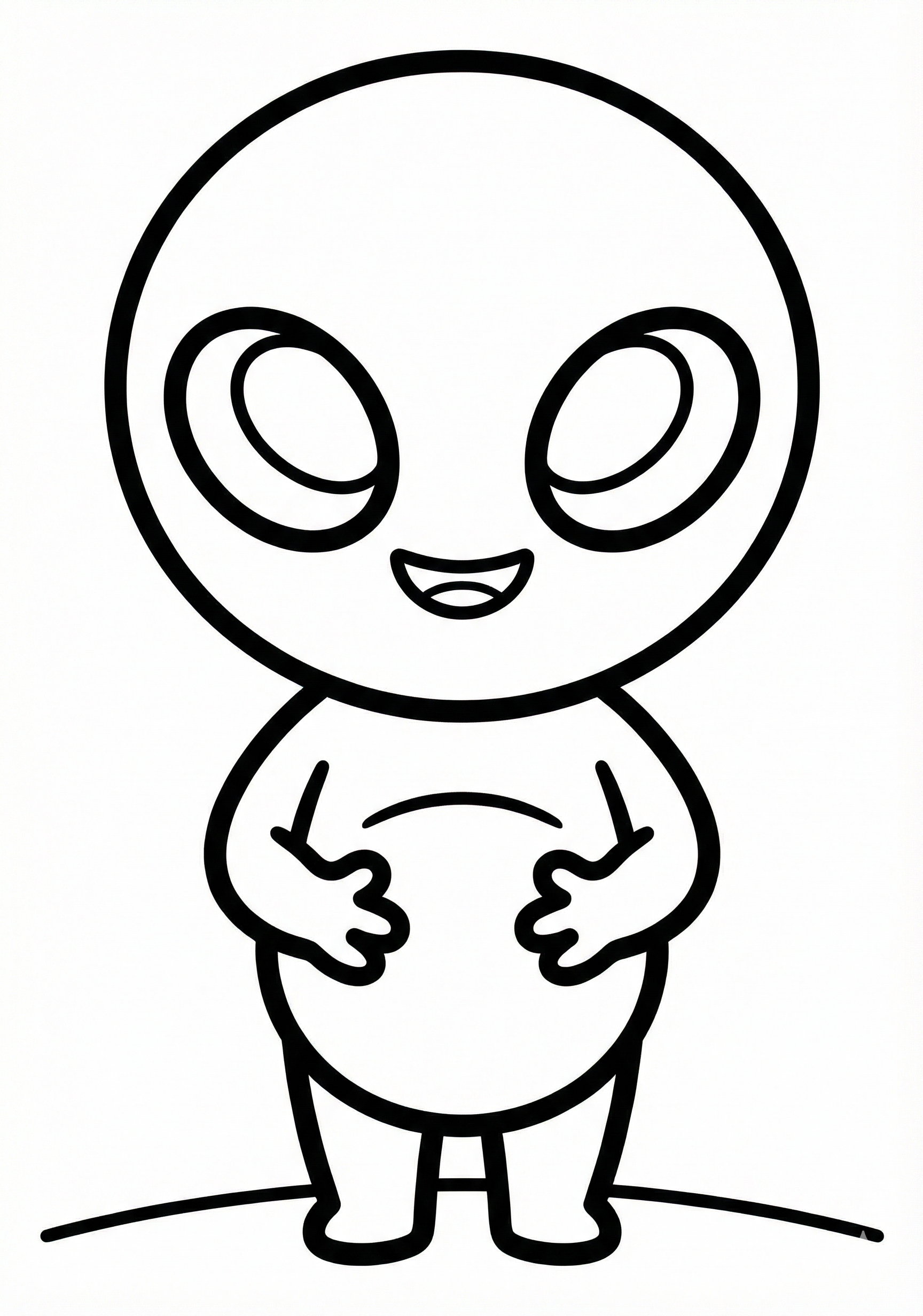 Cute alien with hands on belly coloring page for kids age 3-5