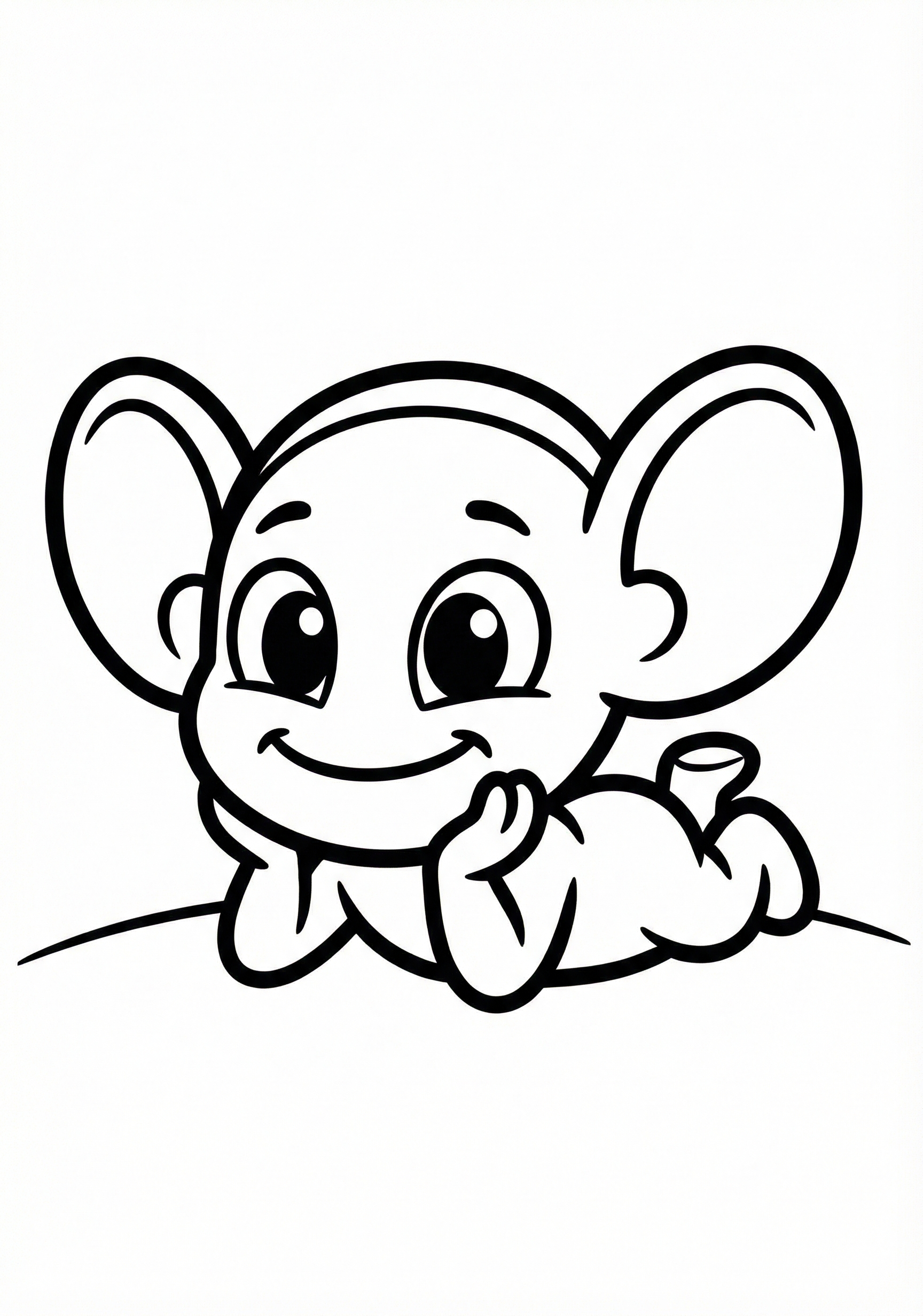 Cute alien lying on simple ground line coloring page for kids age 3-5