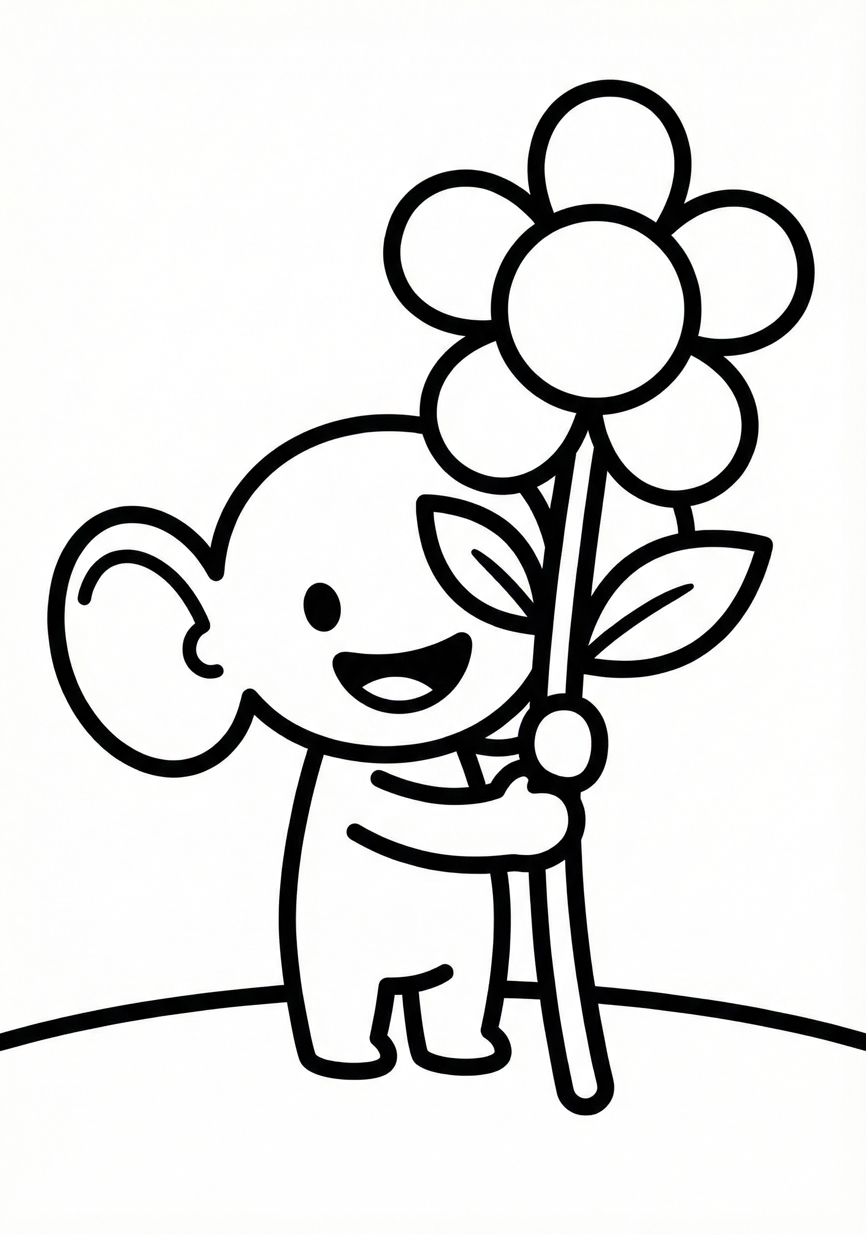 Alien holding a simple flower coloring page for kids age 3-5