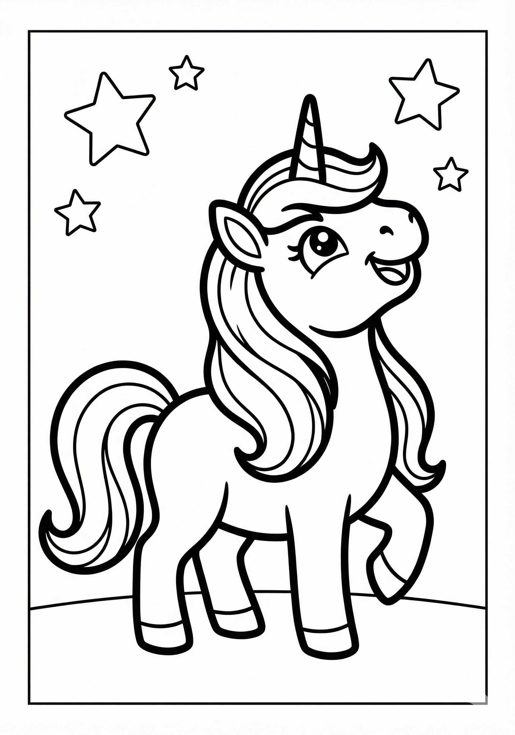 Cute unicorn looking up coloring page for kids age 3-5
