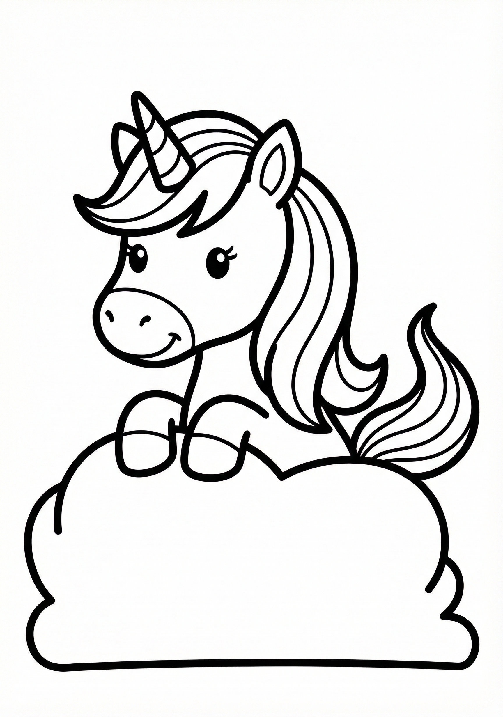 Playful unicorn peek-a-boo pose coloring page for toddlers age 3-5