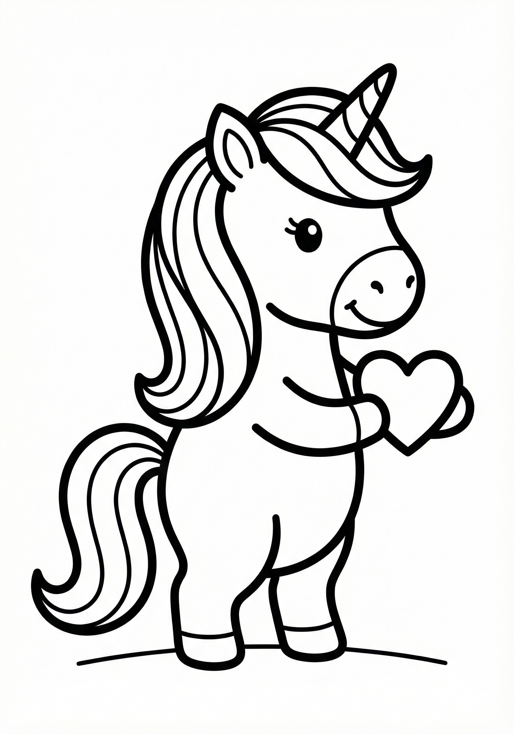 Simple unicorn with small heart coloring page for kids age 3-5