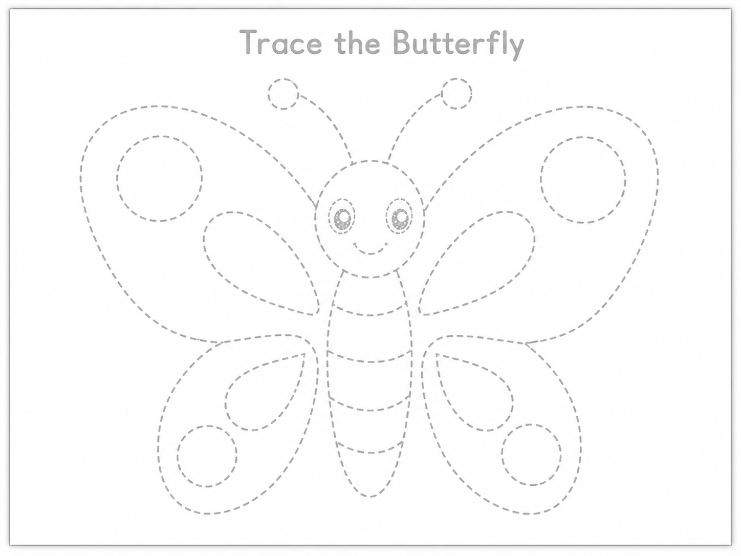 Butterfly Tracing Worksheet preview with light gray tracing guide lines