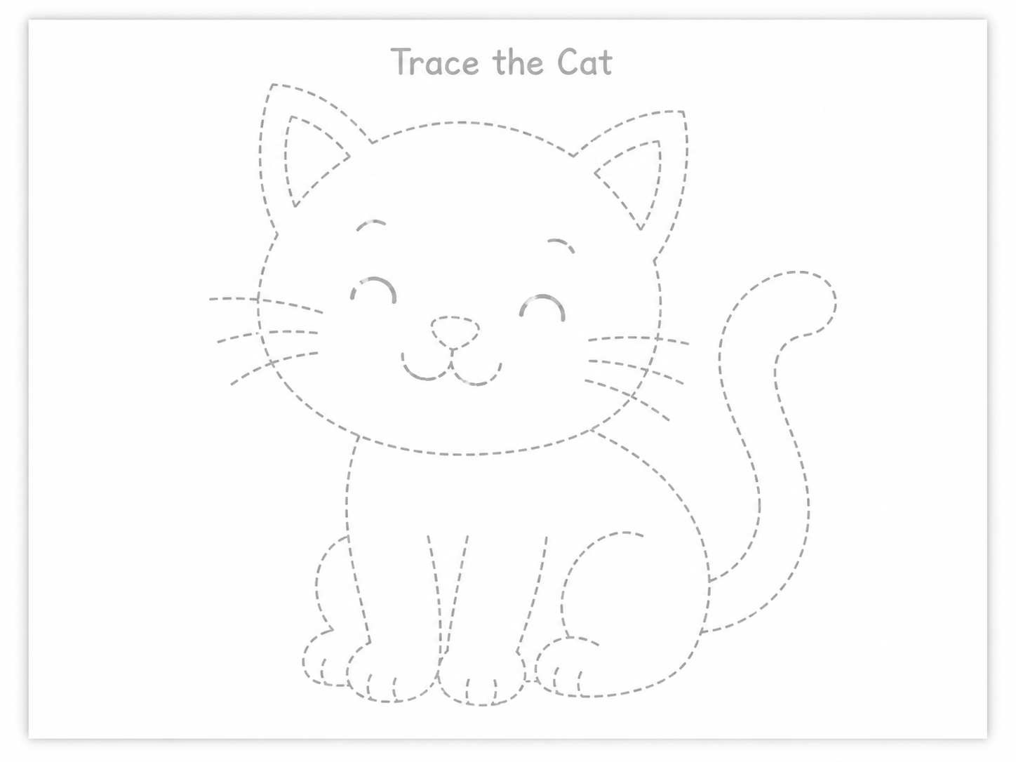 Cat Tracing Worksheet preview with light gray tracing guide lines