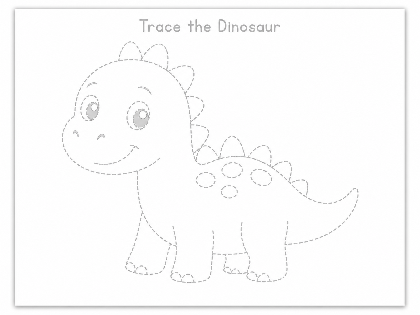 Dinosaur Tracing Worksheet preview with light gray tracing guide lines