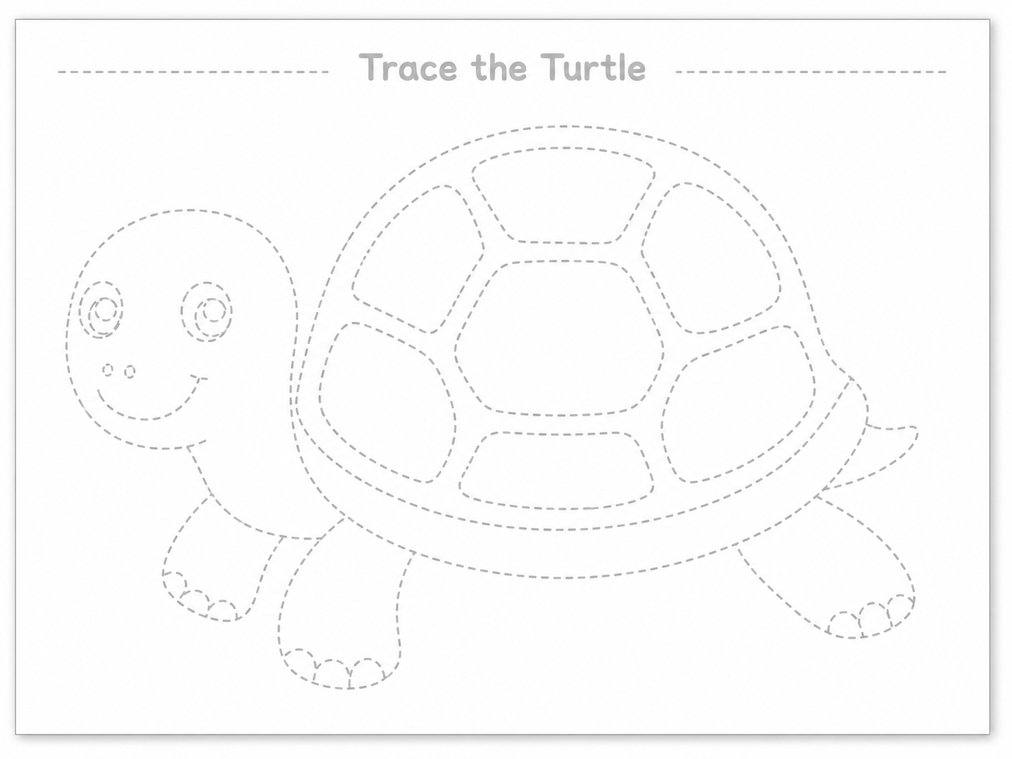 Turtle Tracing Worksheet preview with light gray tracing guide lines
